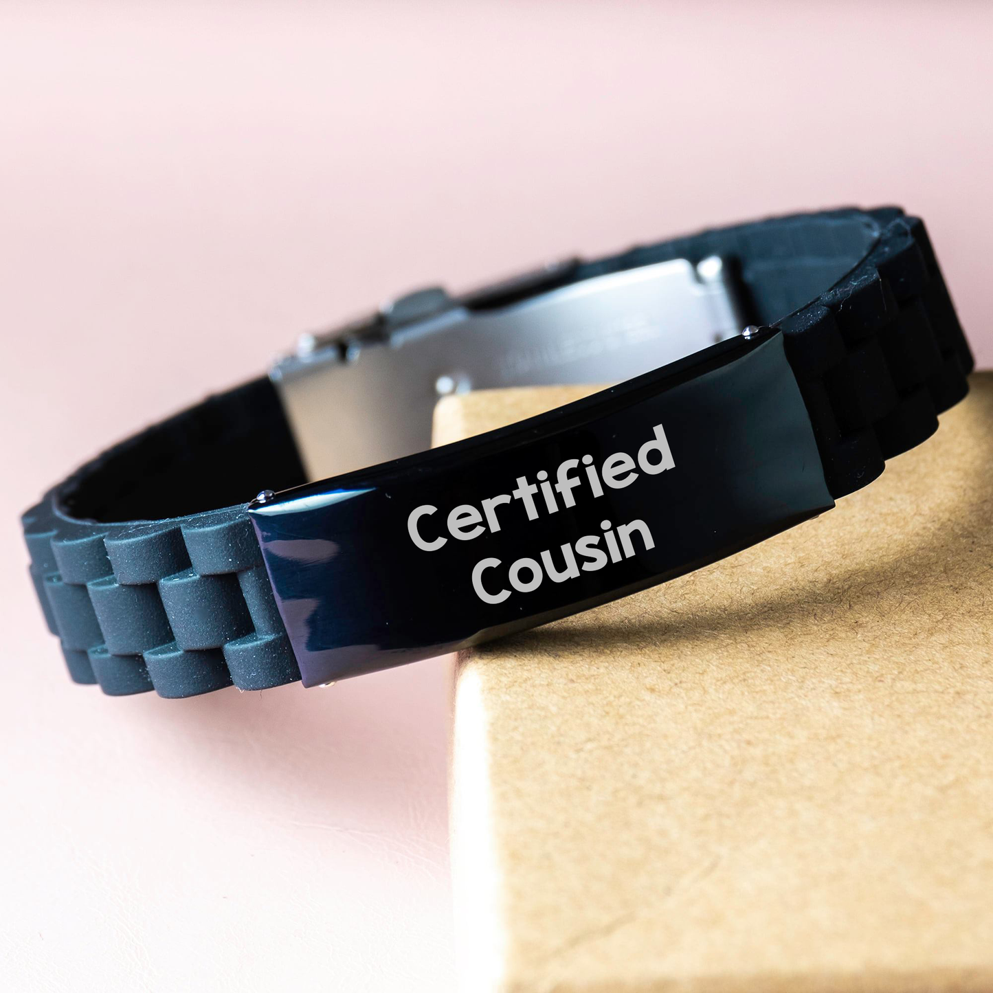 Funny Cousin Gifts from Men to Cousins - Glide lock Clasp Black Stainless Steel Silicone Adjustable Bracelet for Fathers Day - Image 3