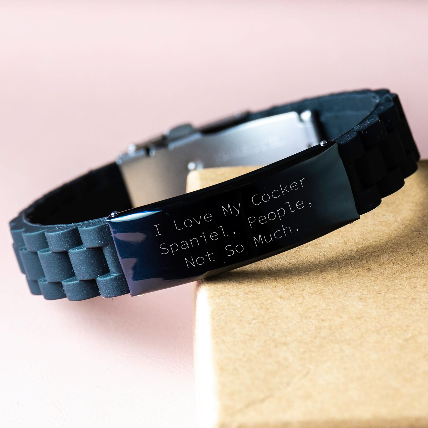 Cocker Spaniel Dog Lover Gifts from Men, Funny Quote Unisex Glide lock Clasp Black Stainless Steel Silicone Adjustable Bracelet for Cocker Spaniel Dog Owners, Father's Day Unique Gifts - Image 3