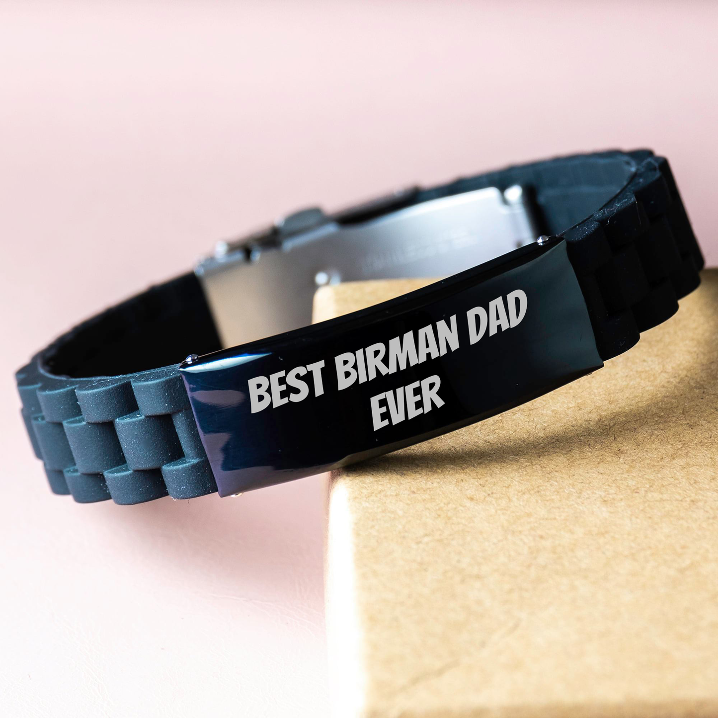 Funny Birman Cat Lover Gifts from Men to Best Birman Dad Ever, Adjustable Glide lock Clasp Black Stainless Steel Silicone Bracelet for Father's Day - Image 3