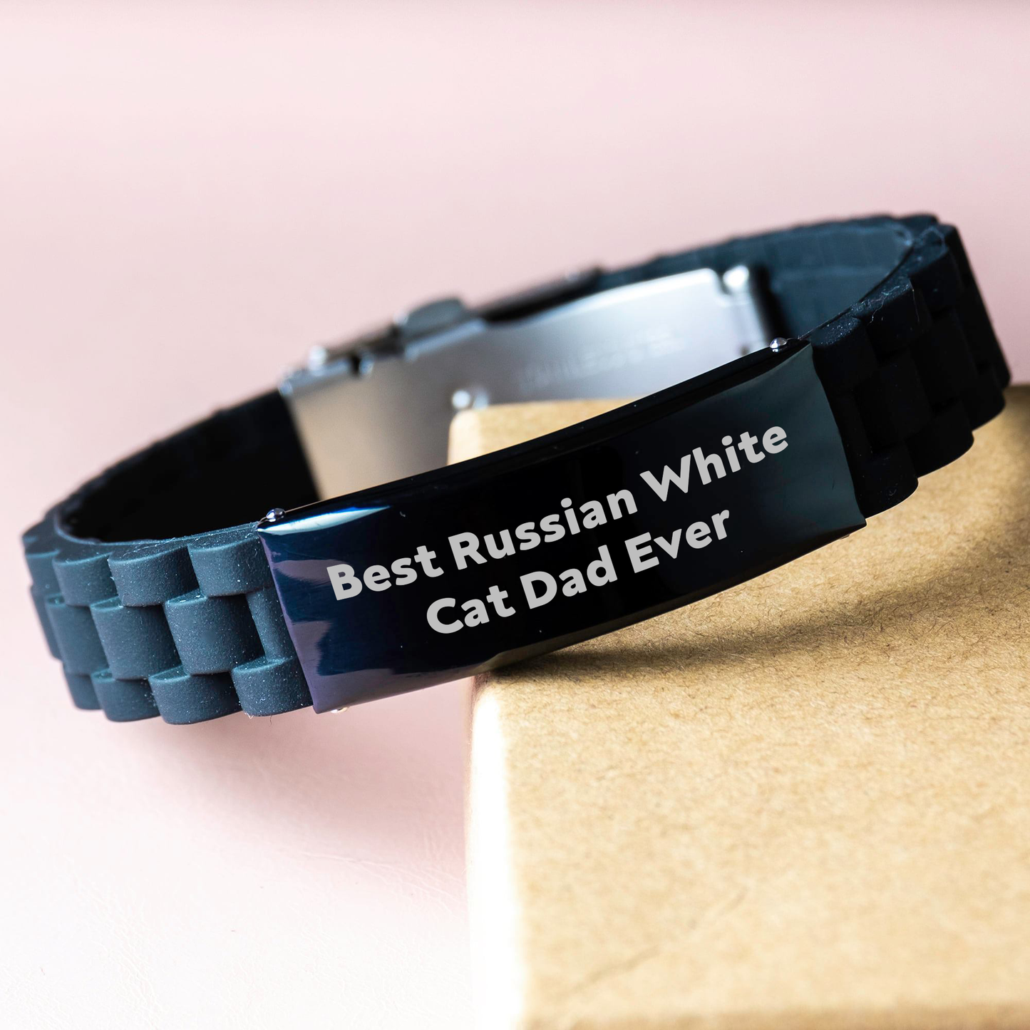 Funny Russian White Cat Dad Ever Glide lock Clasp Bracelet Gifts from Men to Russian White Cat Lovers on Father's Day - Image 3