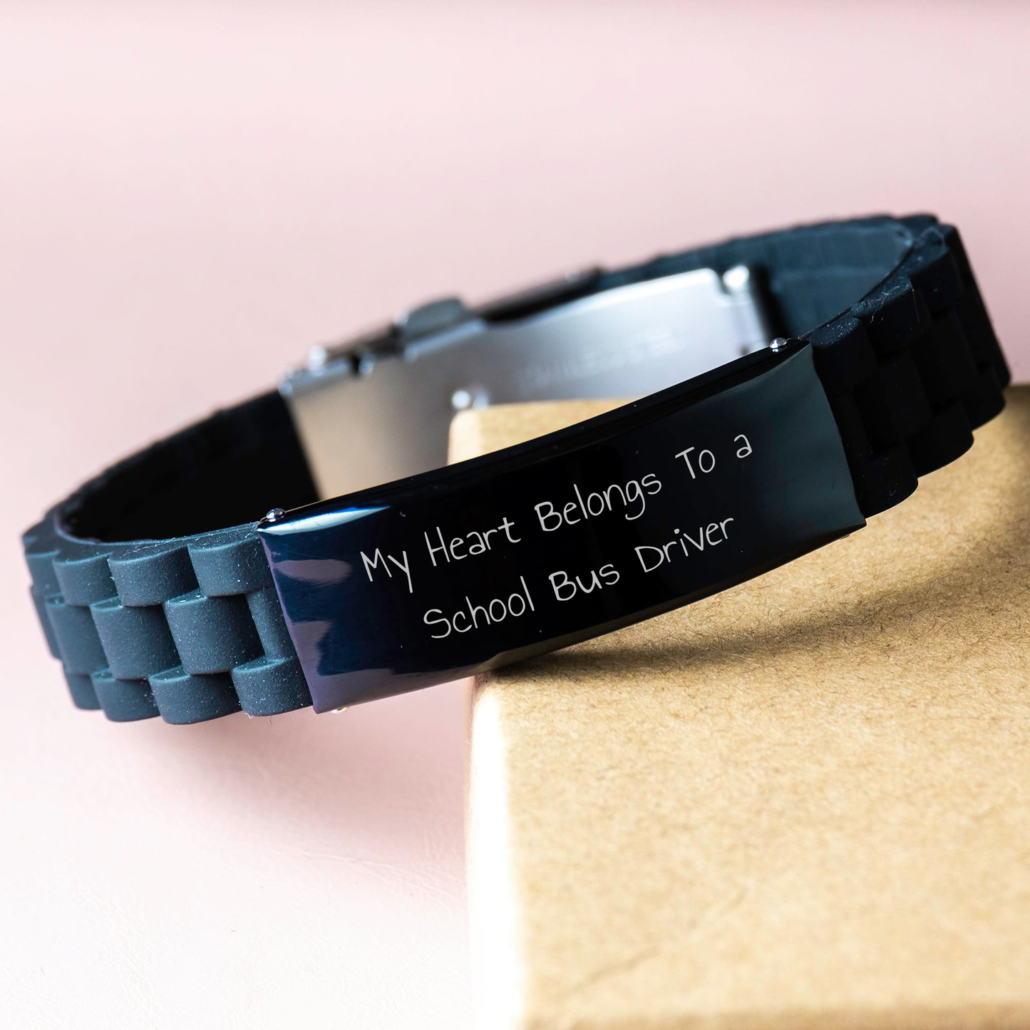 Funny School Bus Driver Gifts from Friends for School Bus Driver My Heart Belongs To A School Bus Driver Glide lock Clasp Bracelet - Image 3
