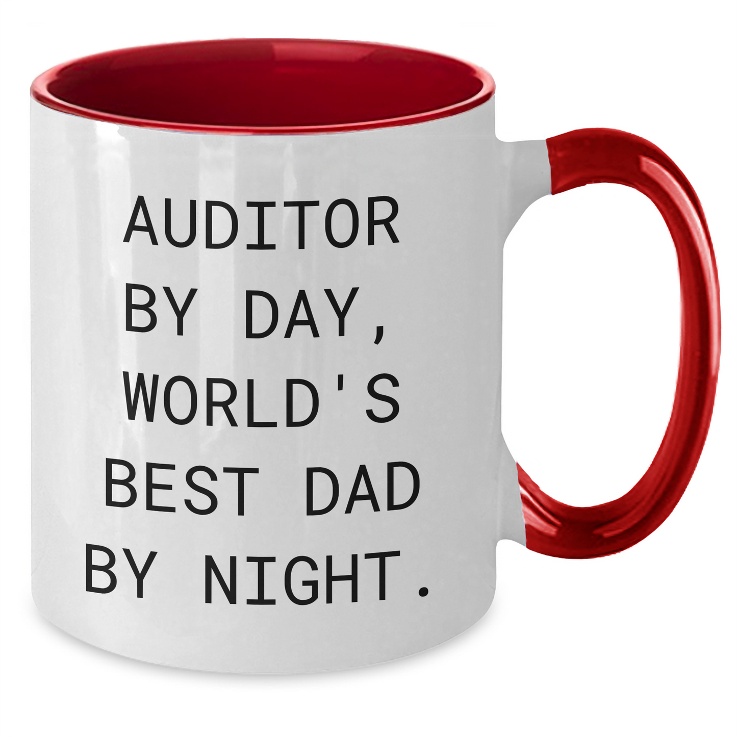 Auditor By Day, World's Best Dad By Night Funny Two Tone Coffee Mug Gifts from Men to Auditor for Father's Day - Additional