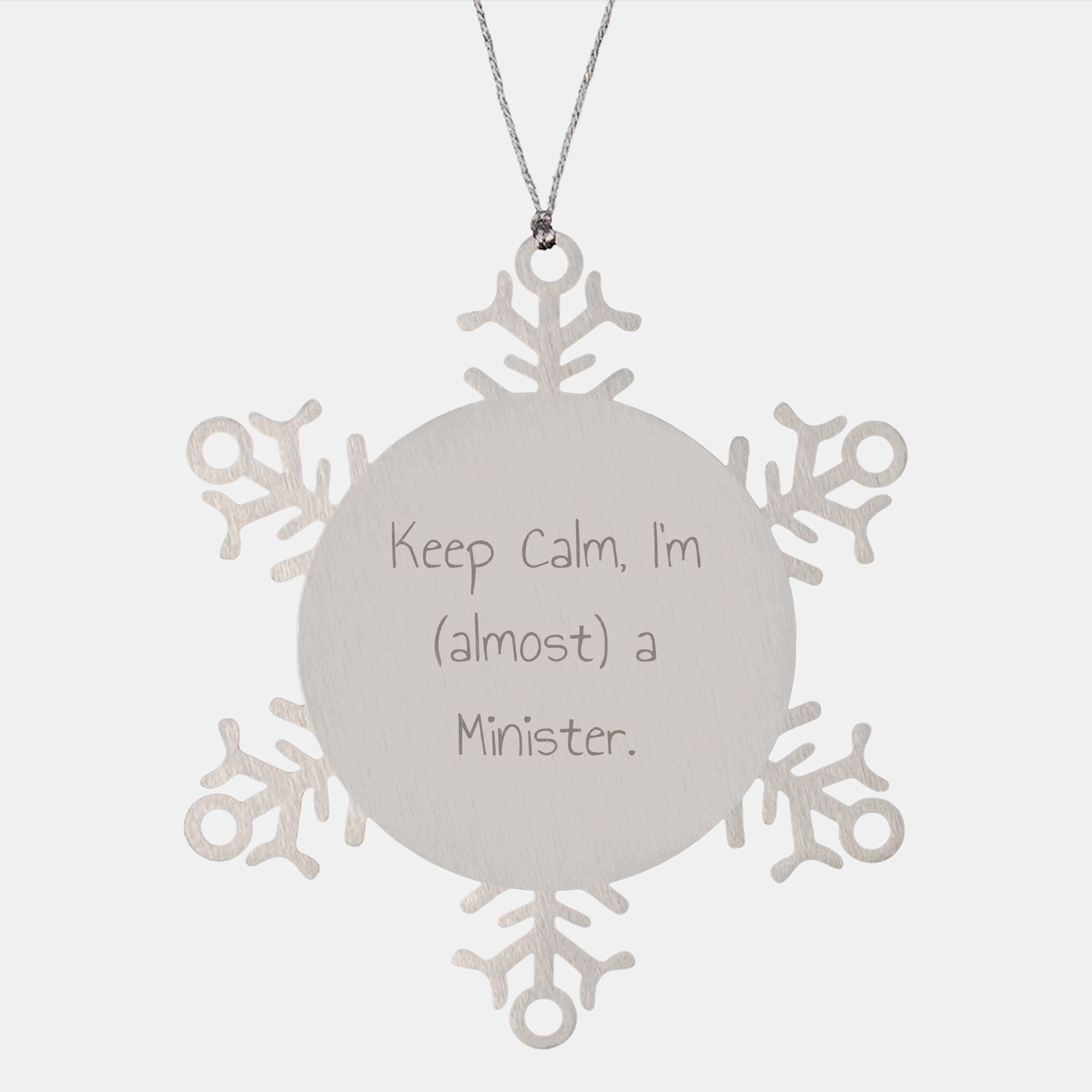 Funny Minister Snowflake Ornament Gifts from Friends for Christmas, 'Keep Calm, I'm (almost) A Minister.' - Image 1