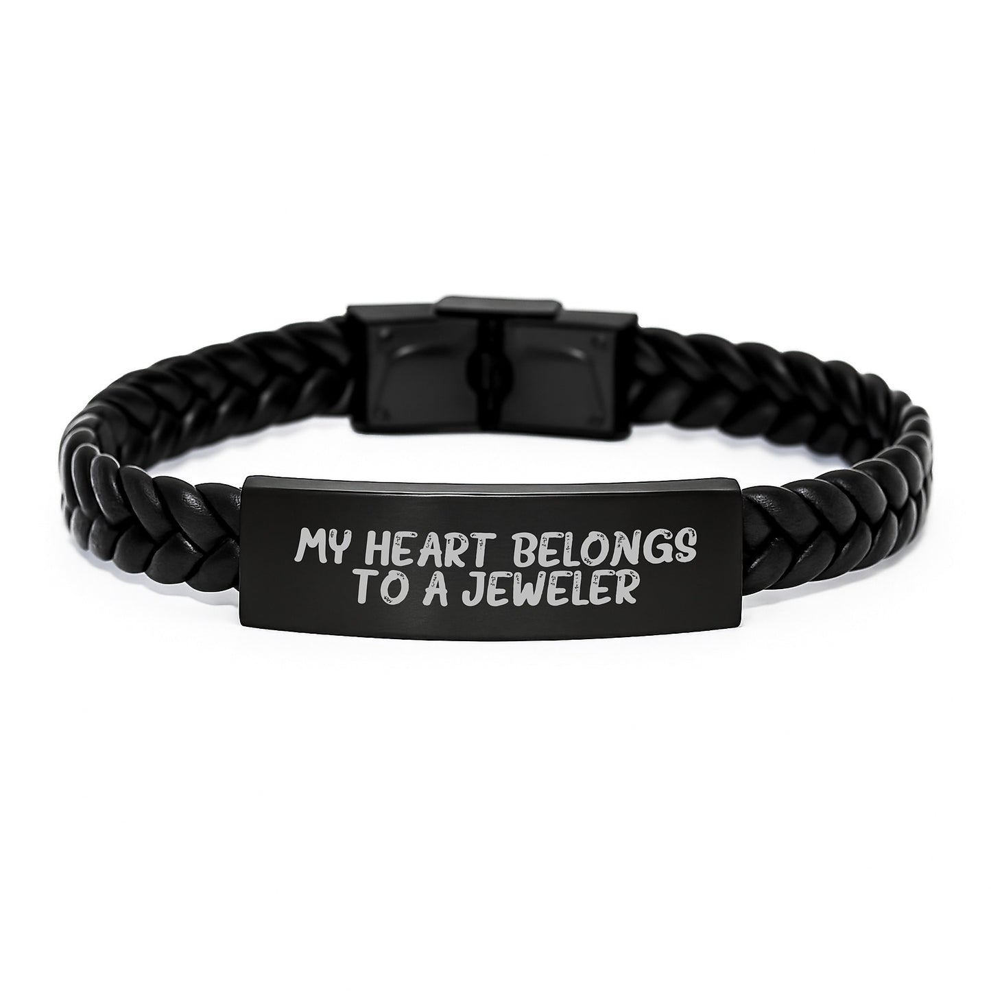 Jeweler Gifts from Men, Unique Interlaced Leather Bracelets with My Heart Belongs To A Jeweler Quote, Perfect for Graduation, Gifts for Jeweler - Men, Women, Friends, Family - Image 1
