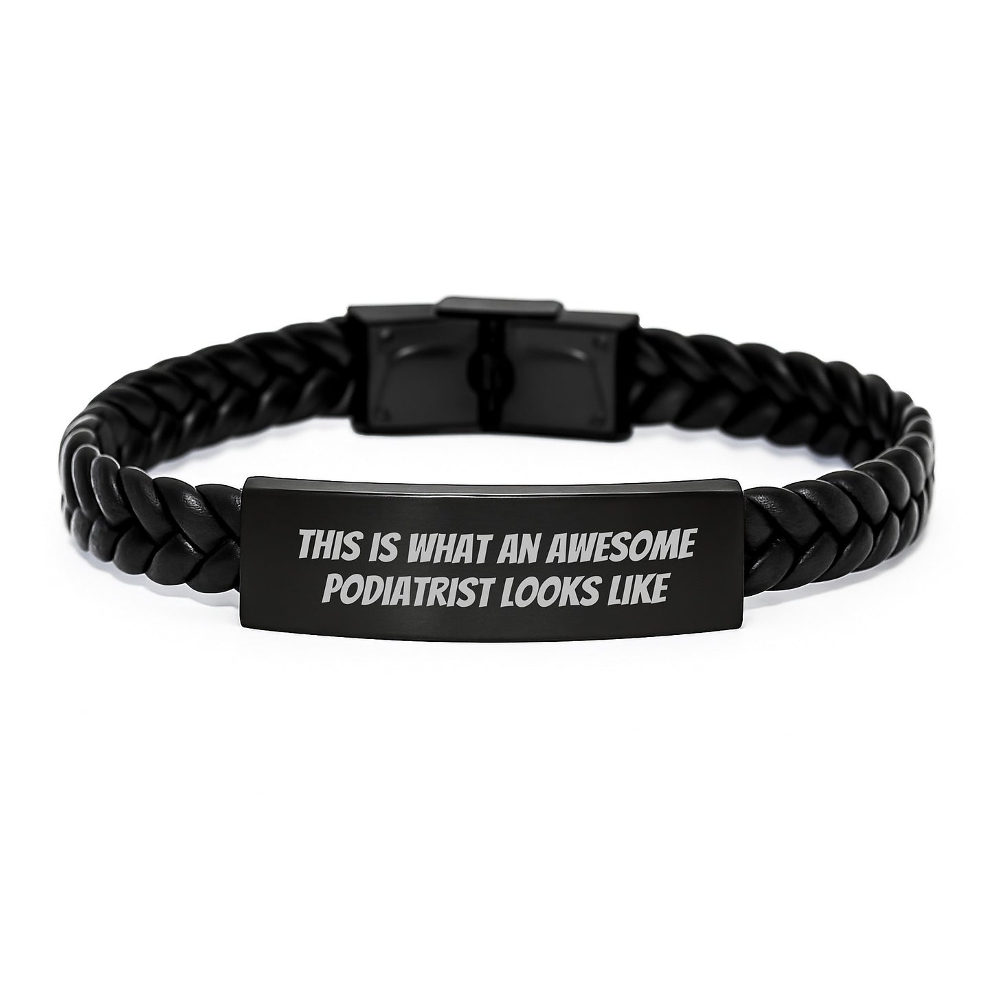 Inspirational Podiatrist Gifts for Graduation, Interlaced Leather Bracelet from Friends to Awesome Podiatrists, 'This Is What An Awesome Podiatrist Looks Like' Quote, Unique Men's Gifts - Image 1