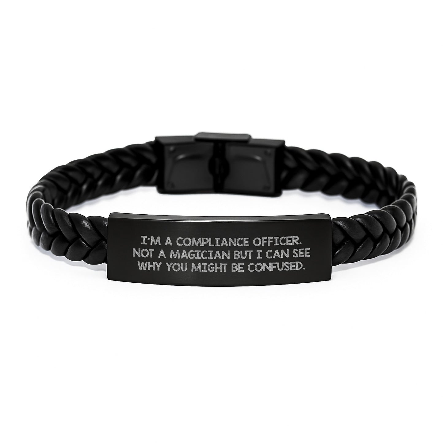 Compliance Officer Gifts, Funny Quote Interlaced Leather Bracelet, 'I'm A Compliance Officer' Graduation Unique Gifts for Men, Women, Coworkers, Friends, Family - Image 1