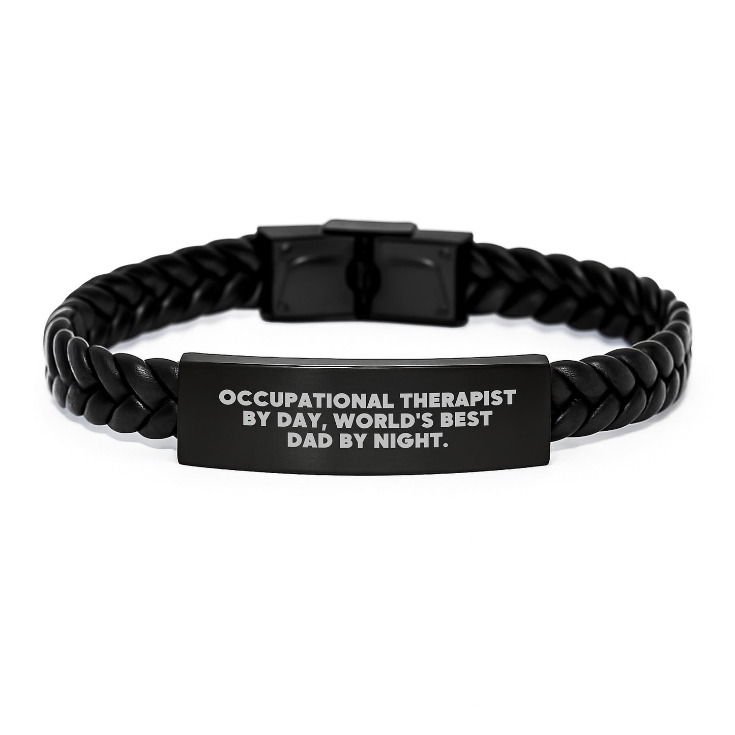 Funny Occupational Therapist Gifts, Interlaced Leather Bracelet for Men, Gifts from Dad, Birthday Unique Ideas for Occupational Therapist By Day, World's Best Dad By Night. - Image 1