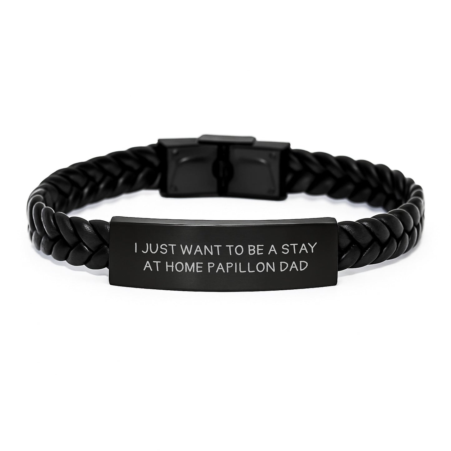 Papillon Dog Lover's Funny Interlaced Leather Bracelet Gifts from Dad to Men on Graduation Day, 'I Just Want To Be A Stay At Home Papillon Dad' - Unique Leather Accessories - Image 1