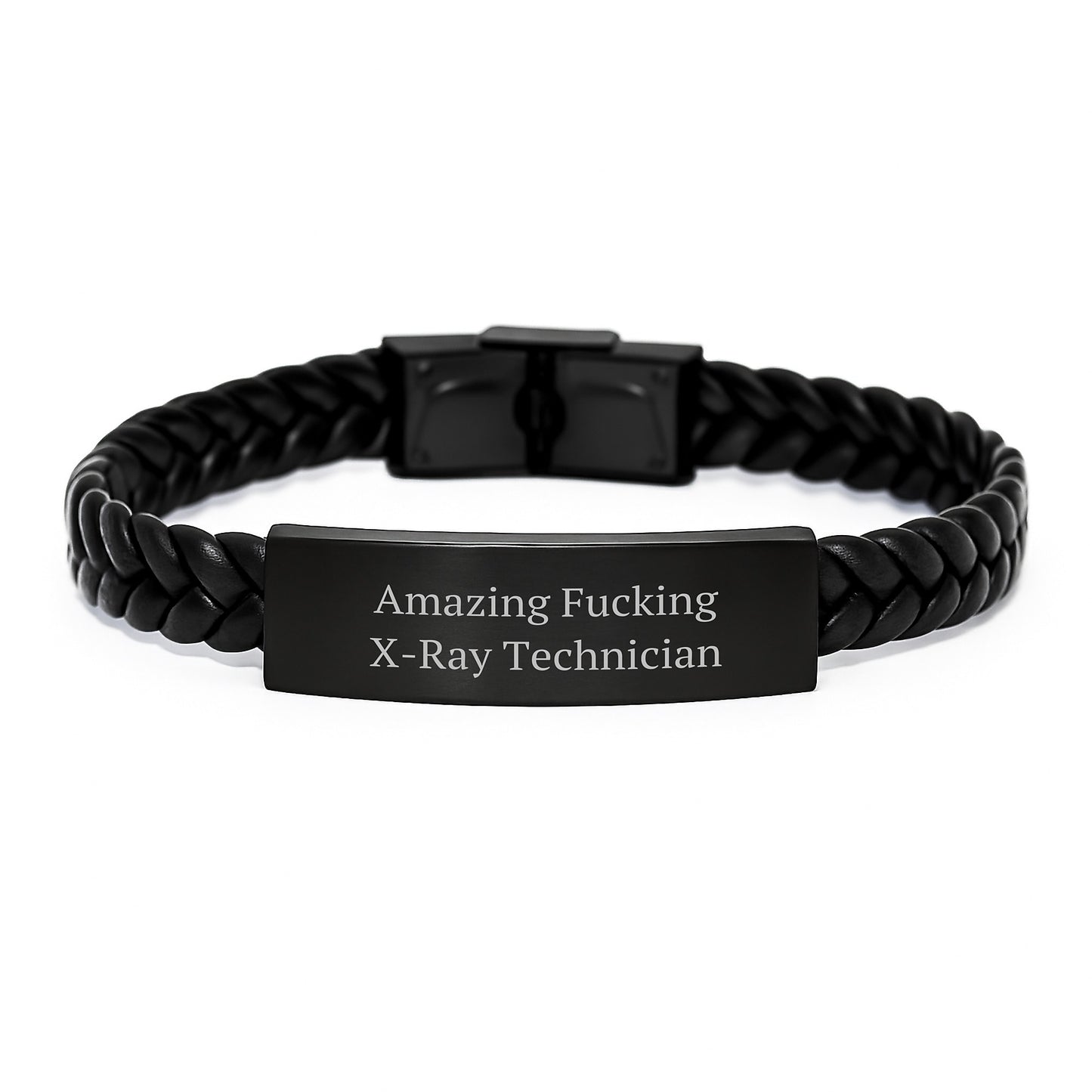 Funny X-Ray Technician Gifts from Family, Unique Interlaced Leather Bracelet for X-Ray Technician Graduation, 'Amazing F--king X-ray Technician' Quote - Image 1