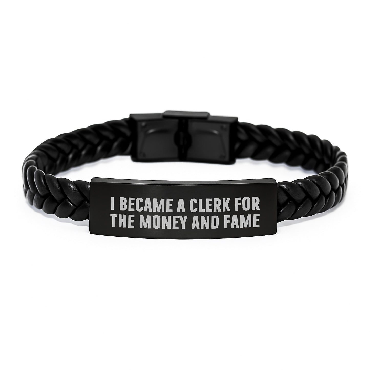Clerk Gifts for Men - Funny Quote Interlaced Leather Bracelet, Gifts from Family to Clerk, Unique Graduation Presents for Him - Image 1