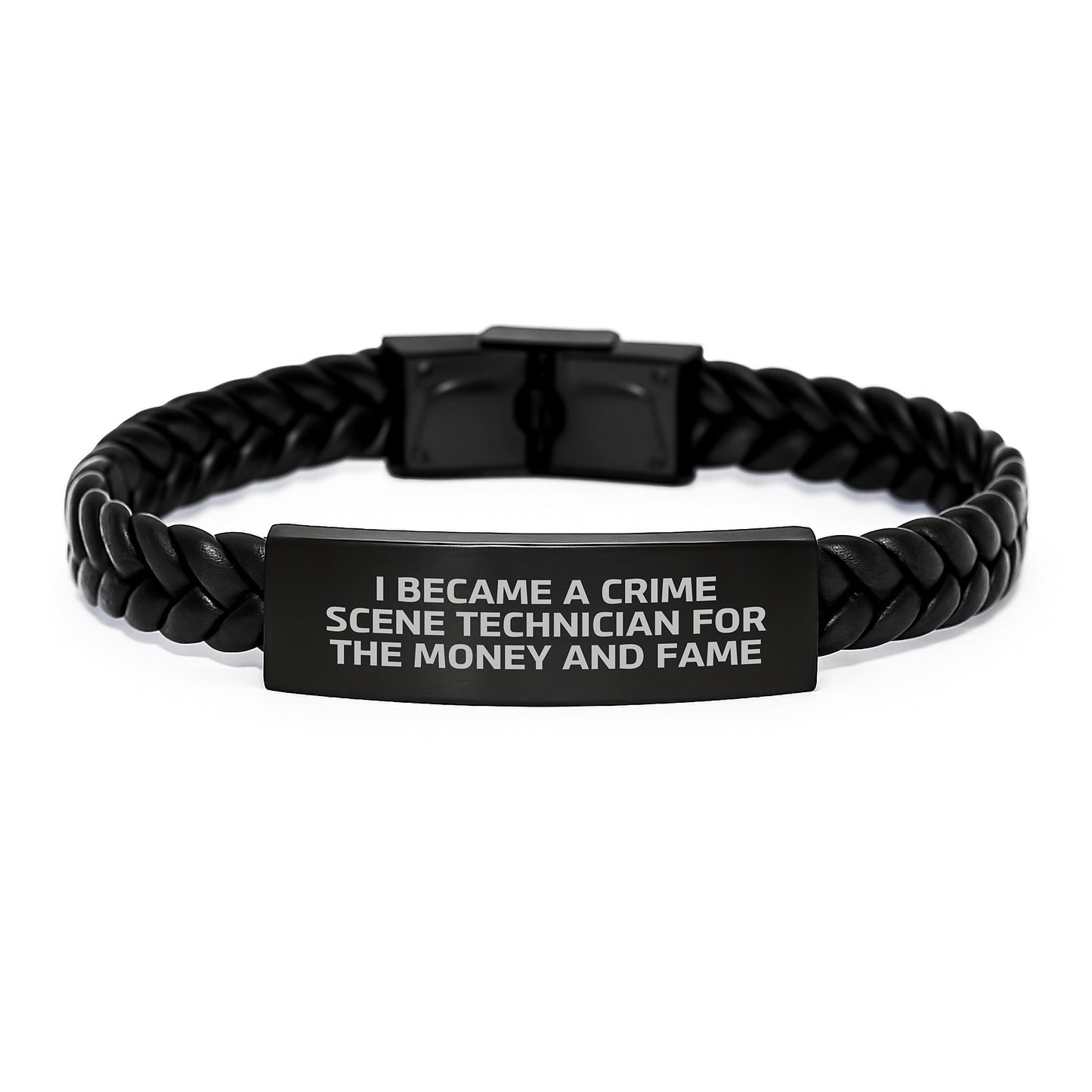 Crime Scene Technician Gifts, Funny Quote Interlaced Leather Bracelet, Gifts from Men to Crime Scene Technician for Graduation - 'I Became A Crime Scene Technician For The Money And Fame' - Image 1