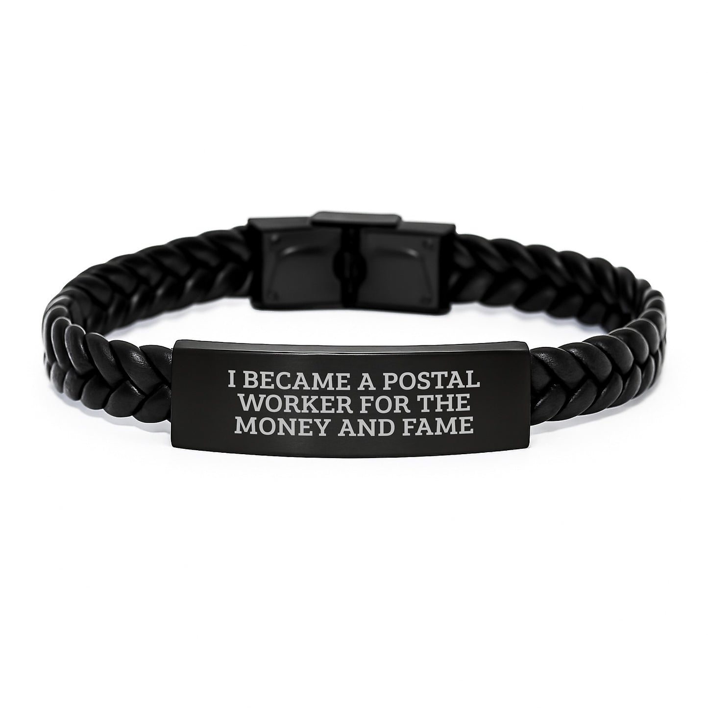 Funny Postal Worker Gifts, Interlaced Leather Birthday Unique Gifts from Men to Coworkers, Inspirational Quote Engraved Interlaced Leather Bracelet for Postal Workers and Friends - Image 1