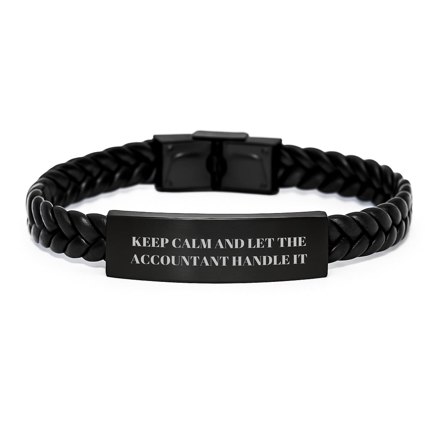 Funny Accountant Gifts from Friends for Graduation - Interlaced Leather Bracelet with Stainless Steel and PU Leather - Keep Calm And Let The Accountant Handle It - Image 1