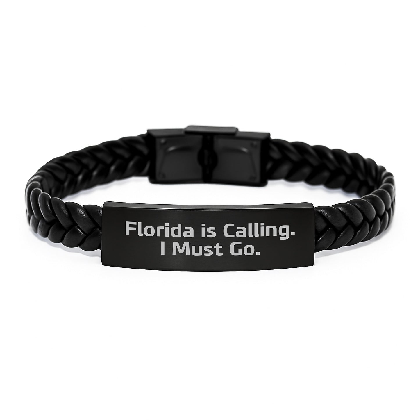 Florida Calling, Interlaced Leather Bracelets for Men, Women, Friends, and Family, Funny Quote Gifts, 7.87 inches, Stainless Steel and PU Leather - Image 1