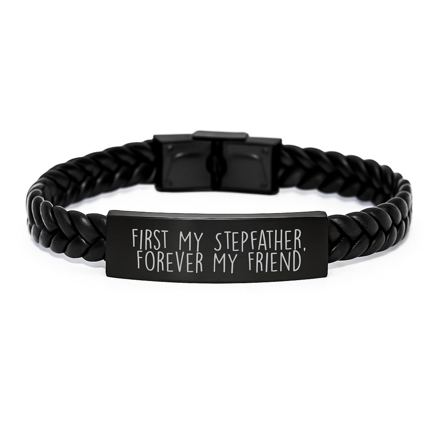 Funny Stepfather Gifts - 'First My Stepfather, Forever My Friend' Interlaced Leather Bracelet for Him, Birthday Unique Gifts from Men to Stepfather - Image 1