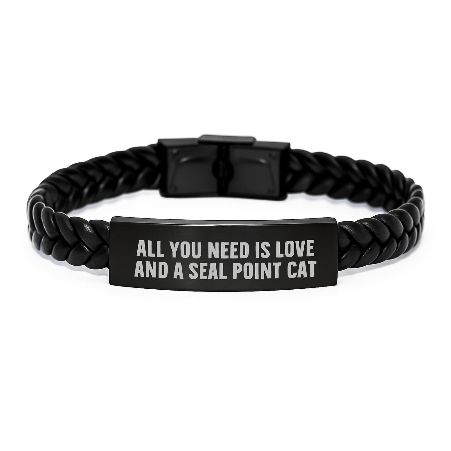 Seal Point Cat Lovers Gift, Interlaced Leather Birthday Present from Friends to Family - All You Need is Love and a Seal Point Cat - Image 1