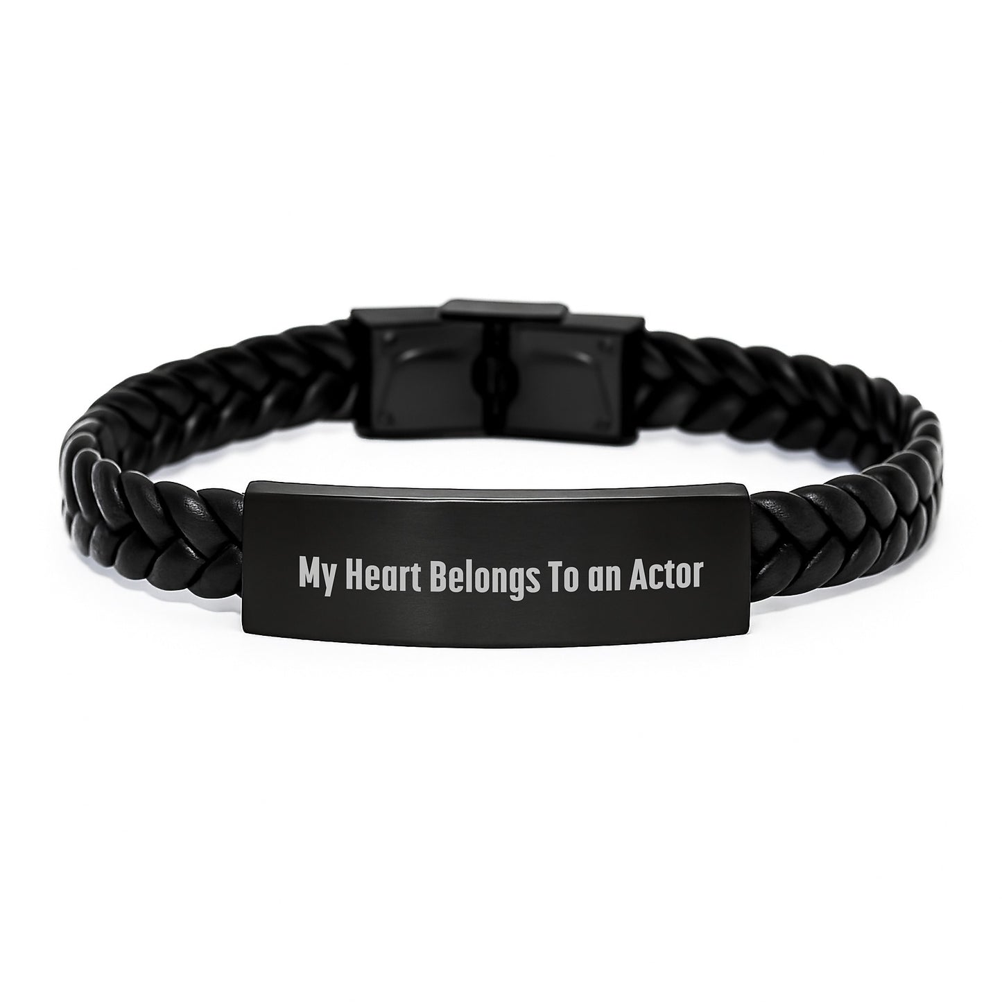 Funny Actor Gifts for Him or Her, Interlaced Leather Bracelet with Quote 'My Heart Belongs To An Actor', Perfect Birthday Unique Gift from Friends or Family - Image 1