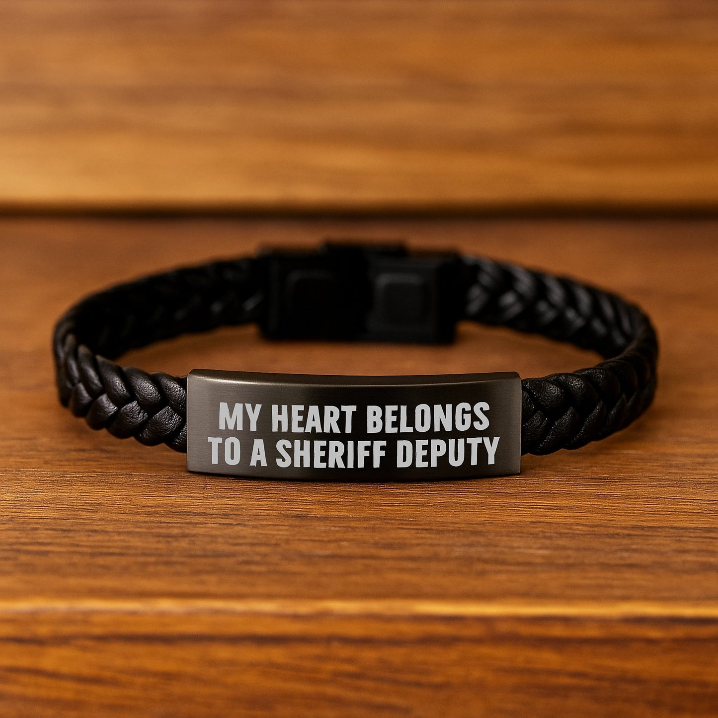 Sheriff Deputy Gifts from Men to Men, Interlaced Leather Bracelet with Funny Quote My Heart Belongs To A, Unique Graduation Gifts for Sheriff Deputy - Image 2