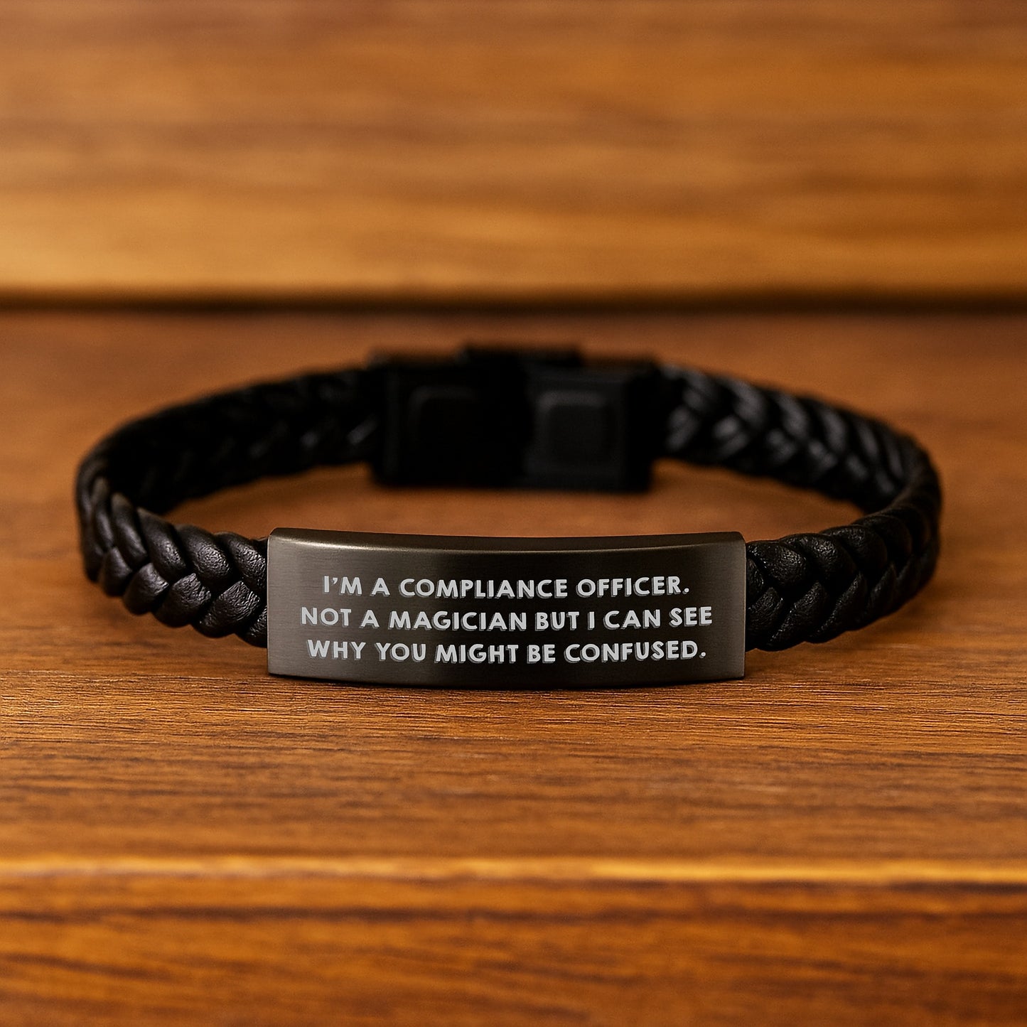 Compliance Officer Gifts, Graduation Unique Gifts from Friends to Compliance Officer - Interlaced Leather Bracelet, Funny Quote, 'I'm a Compliance Officer, Not a Magician...' - Image 2