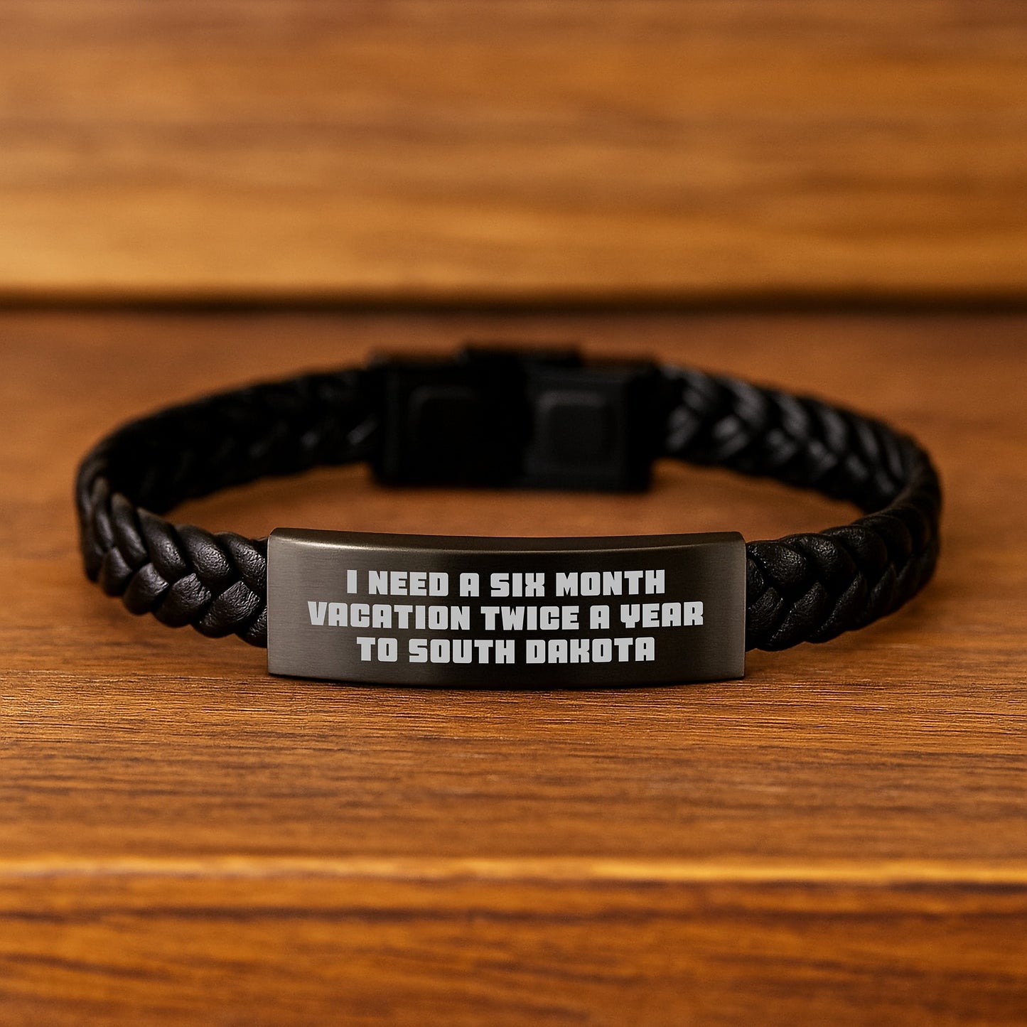 South Dakota Gifts, Unique Interlaced Leather Bracelet, I Need A Six Month Vacation Twice A Year To South Dakota, Funny Quote, Gifts from Men to Women for Graduation - 7.87 inches - Image 2
