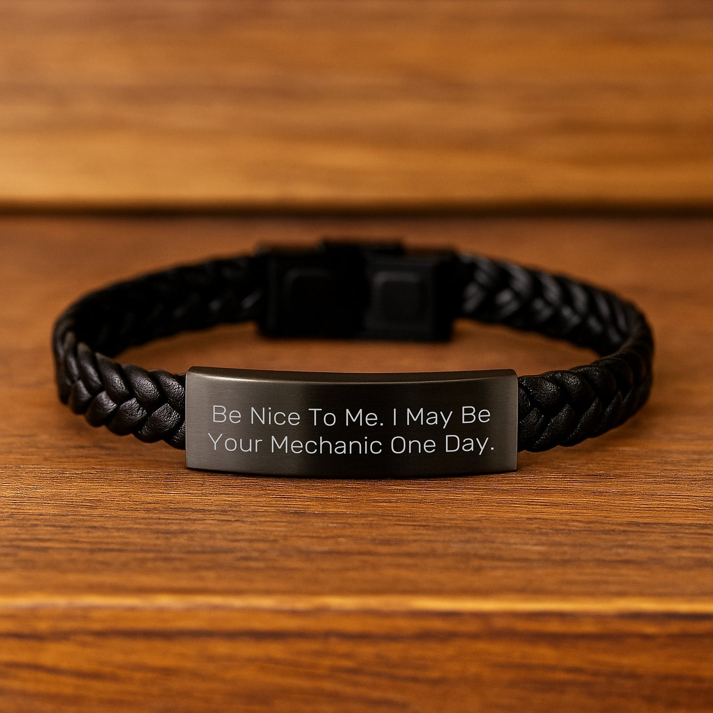 Funny Mechanic Gifts for Men from Friends, 'Be Nice To Me. I May Be Your Mechanic One Day.' Interlaced Leather Bracelet, Birthday Unique Gifts - Image 2