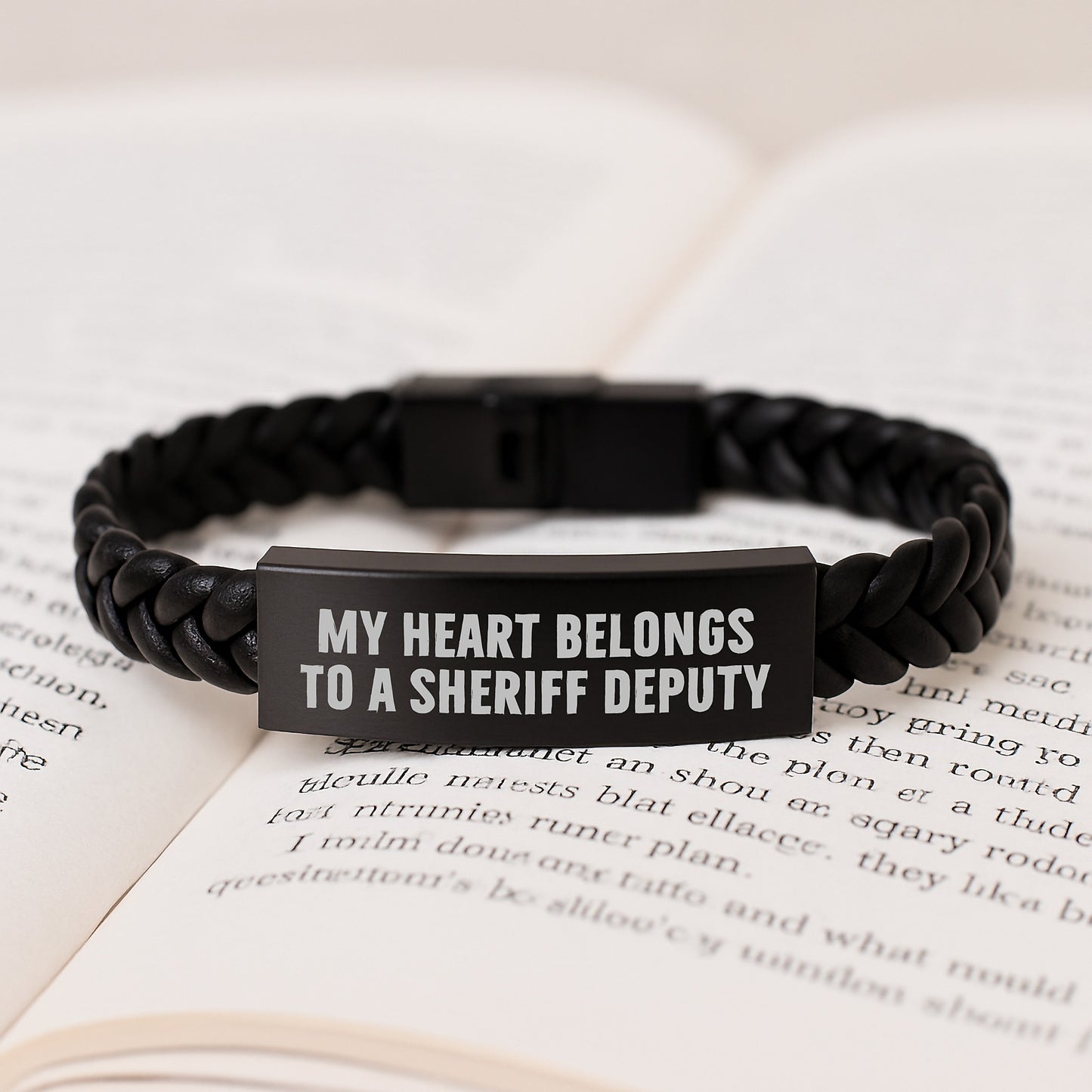 Sheriff Deputy Gifts from Men to Men, Interlaced Leather Bracelet with Funny Quote My Heart Belongs To A, Unique Graduation Gifts for Sheriff Deputy - Image 3