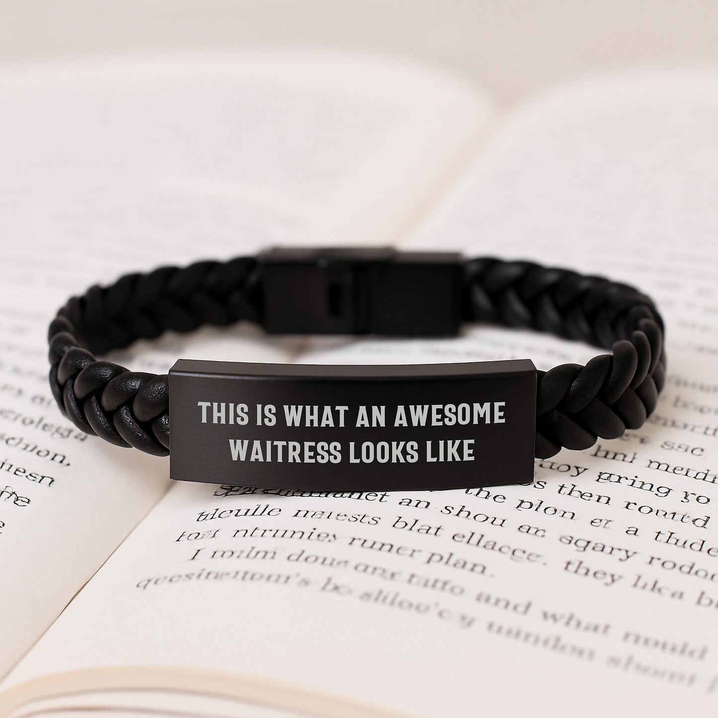 Awesome Waitress Gifts - This Is What An Awesome Waitress Looks Like Interlaced Leather Bracelet, Gifts from Friends to Waitress, Birthday Unique Gifts - Image 3