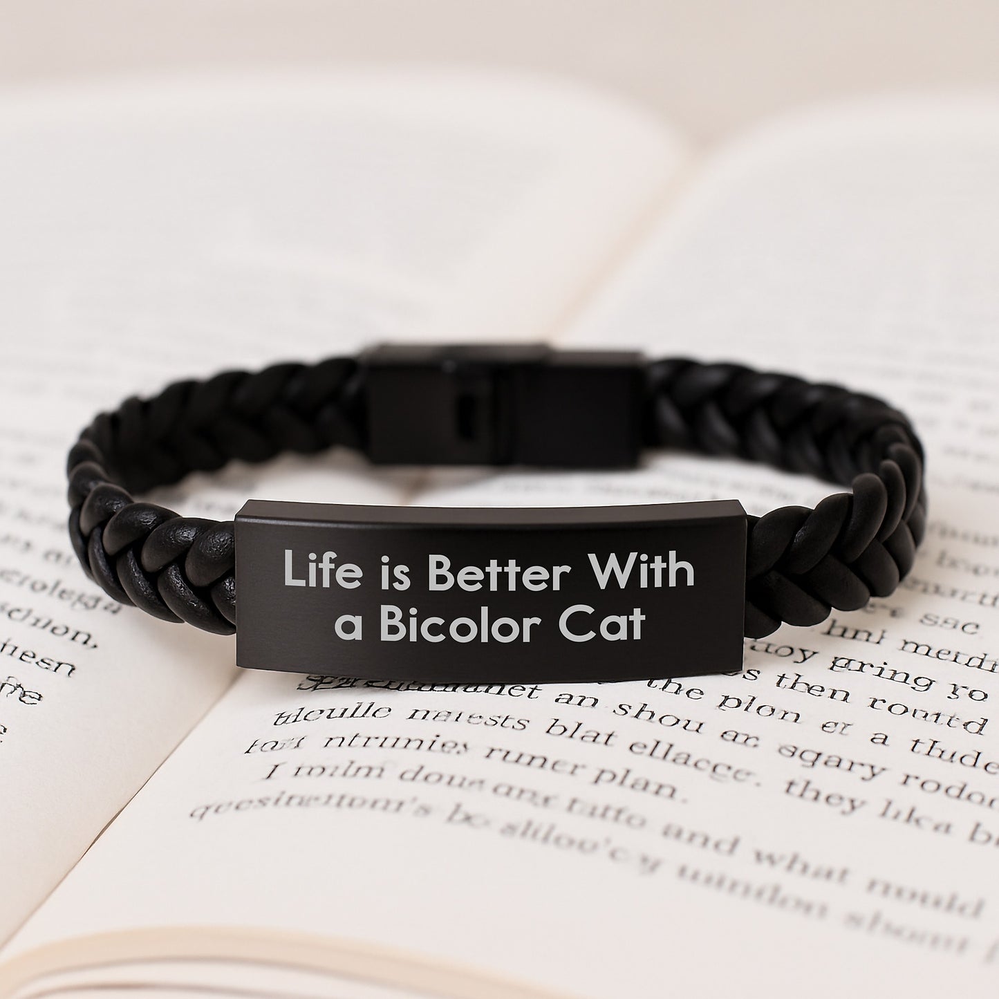 Funny Bicolor Cat Gifts for Men Friends from Birthdays with Interlaced Leather Bracelet, 'Life Is Better With A Bicolor Cat' Quote - Image 3