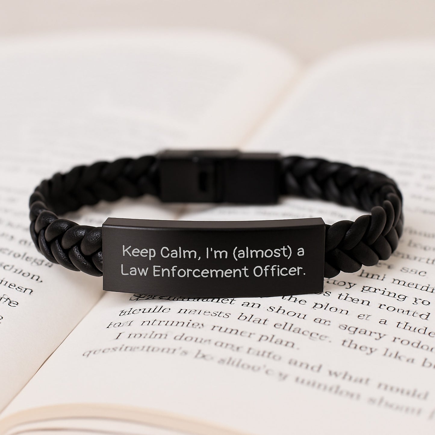 Law Enforcement Officer Gift, Keep Calm Interlaced Leather Bracelet, Graduation Unique Gifts from Friends, Funny Quote for Men - Almost a Law Enforcement Officer - Image 3