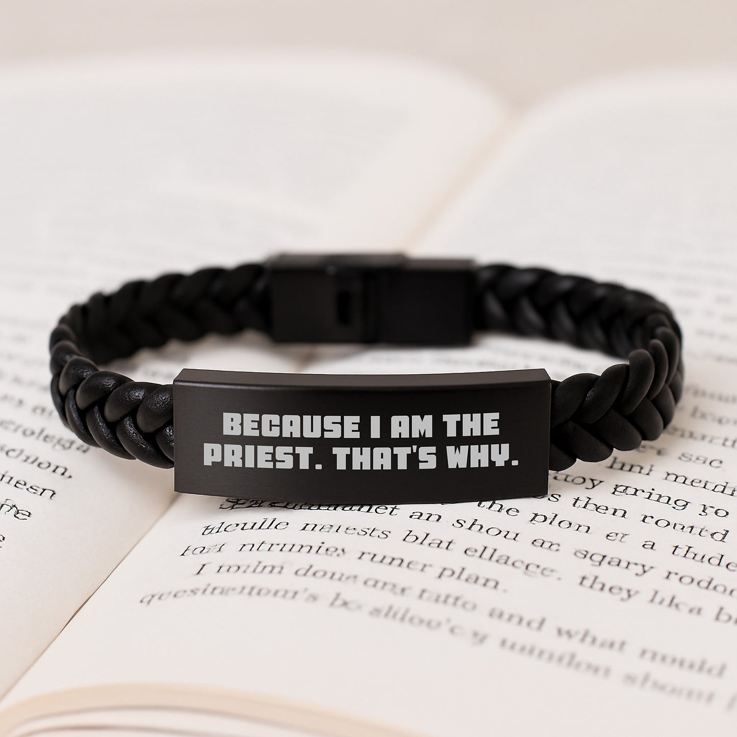 Funny Priest Gifts, Interlaced Leather Bracelet for Priest Because I Am The Priest. That's Why., Graduation Unique Gifts from Friends to Priest - Image 3