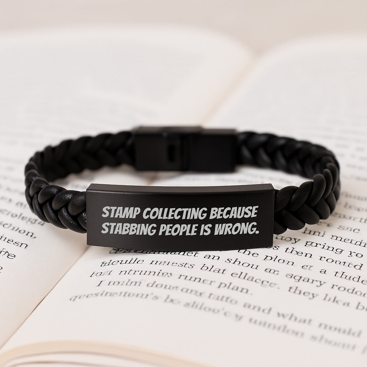 Funny Stamp Collecting Gifts for Men from Coworkers, Interlaced Leather Bracelet, Graduation Unique Gifts with Quirky Quote - Image 3