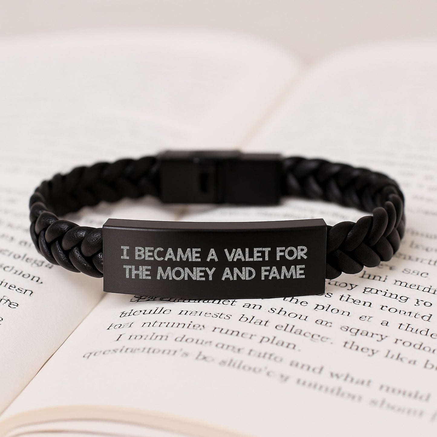Valet Gifts for Men, Funny Quote Interlaced Leather Bracelet, Gifts from Friends, Unique Graduation Gifts for Him, I Became A Valet For The Money And Fame - Image 3