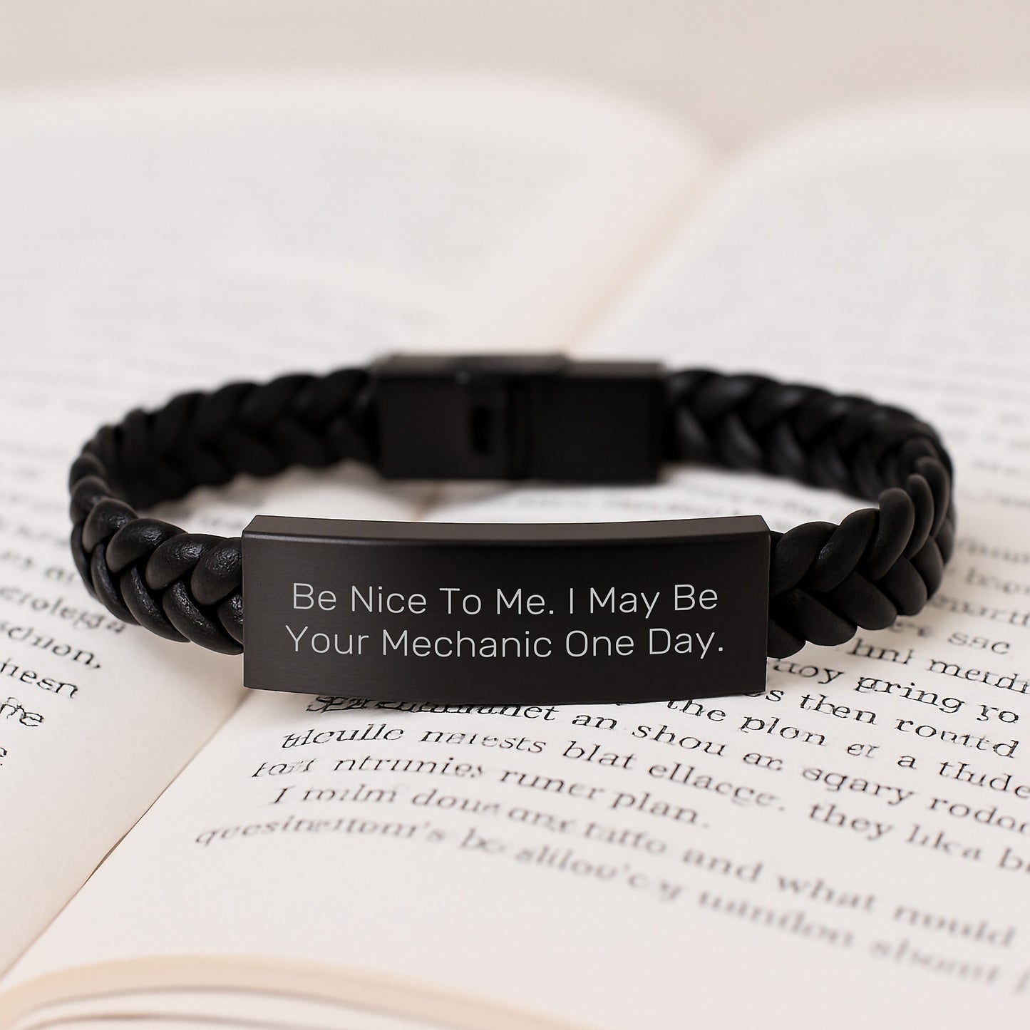 Funny Mechanic Gifts for Men from Friends, 'Be Nice To Me. I May Be Your Mechanic One Day.' Interlaced Leather Bracelet, Birthday Unique Gifts - Image 3
