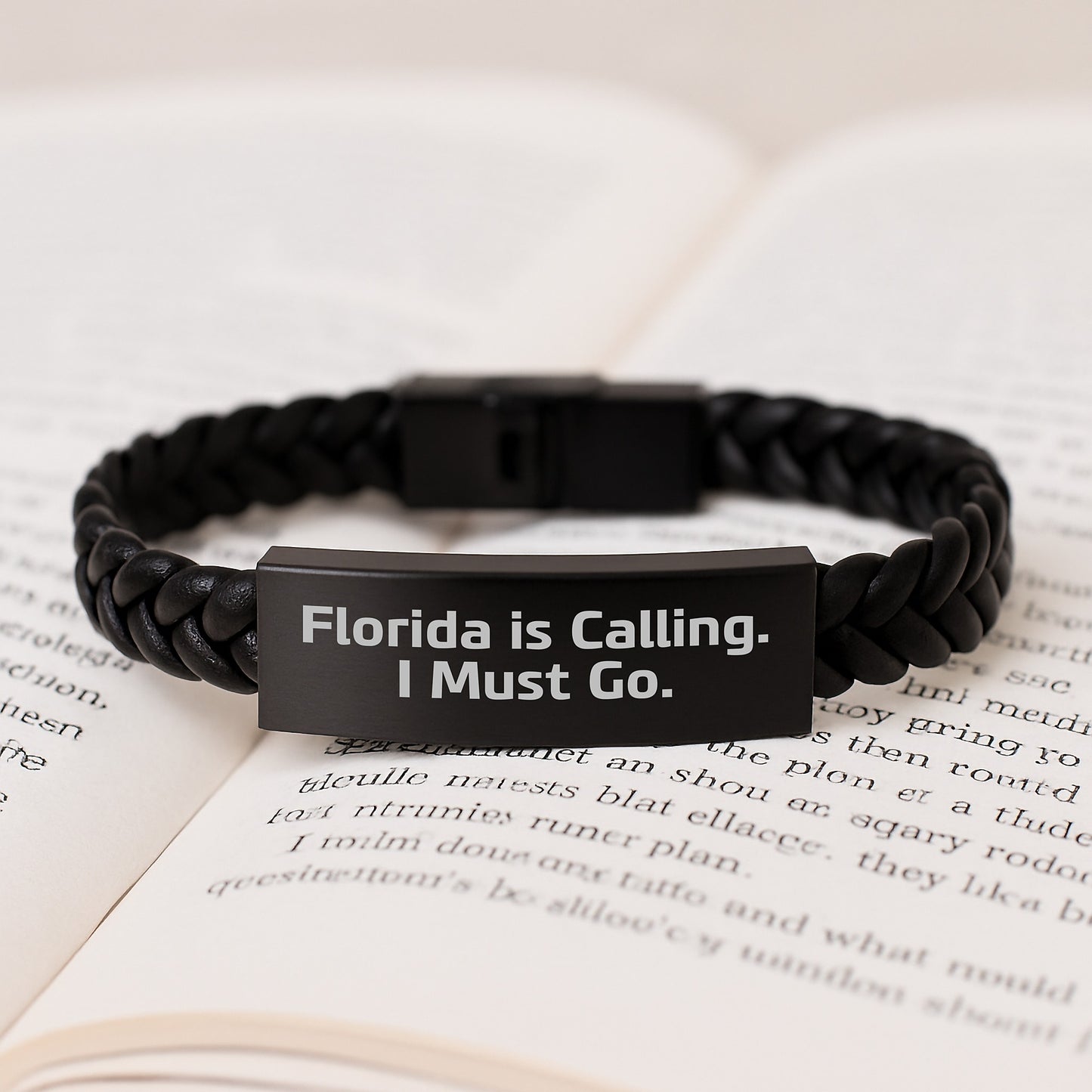 Florida Calling, Interlaced Leather Bracelets for Men, Women, Friends, and Family, Funny Quote Gifts, 7.87 inches, Stainless Steel and PU Leather - Image 3