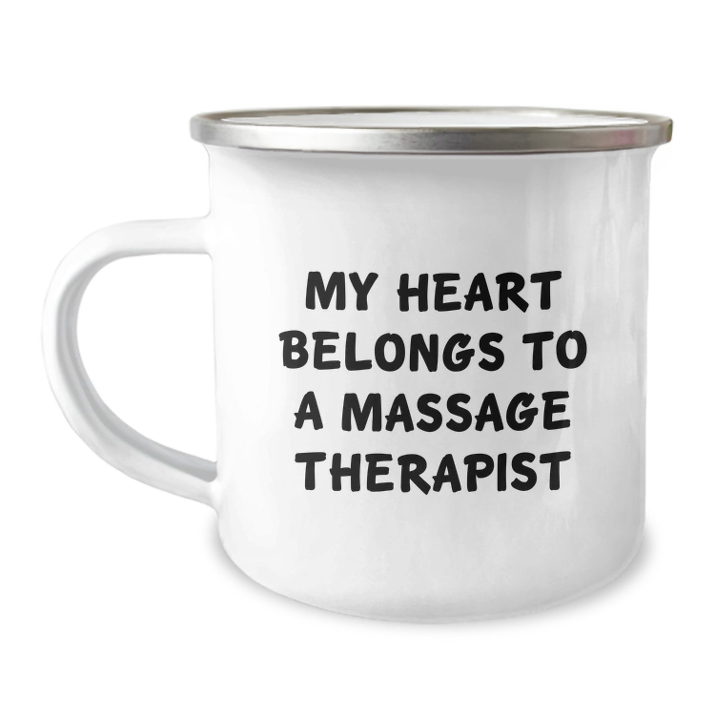 Massage Therapist Gifts from Friends, My Heart Belongs To A Massage Therapist, Camping Mug for Graduation, Funny Quote - Image 1