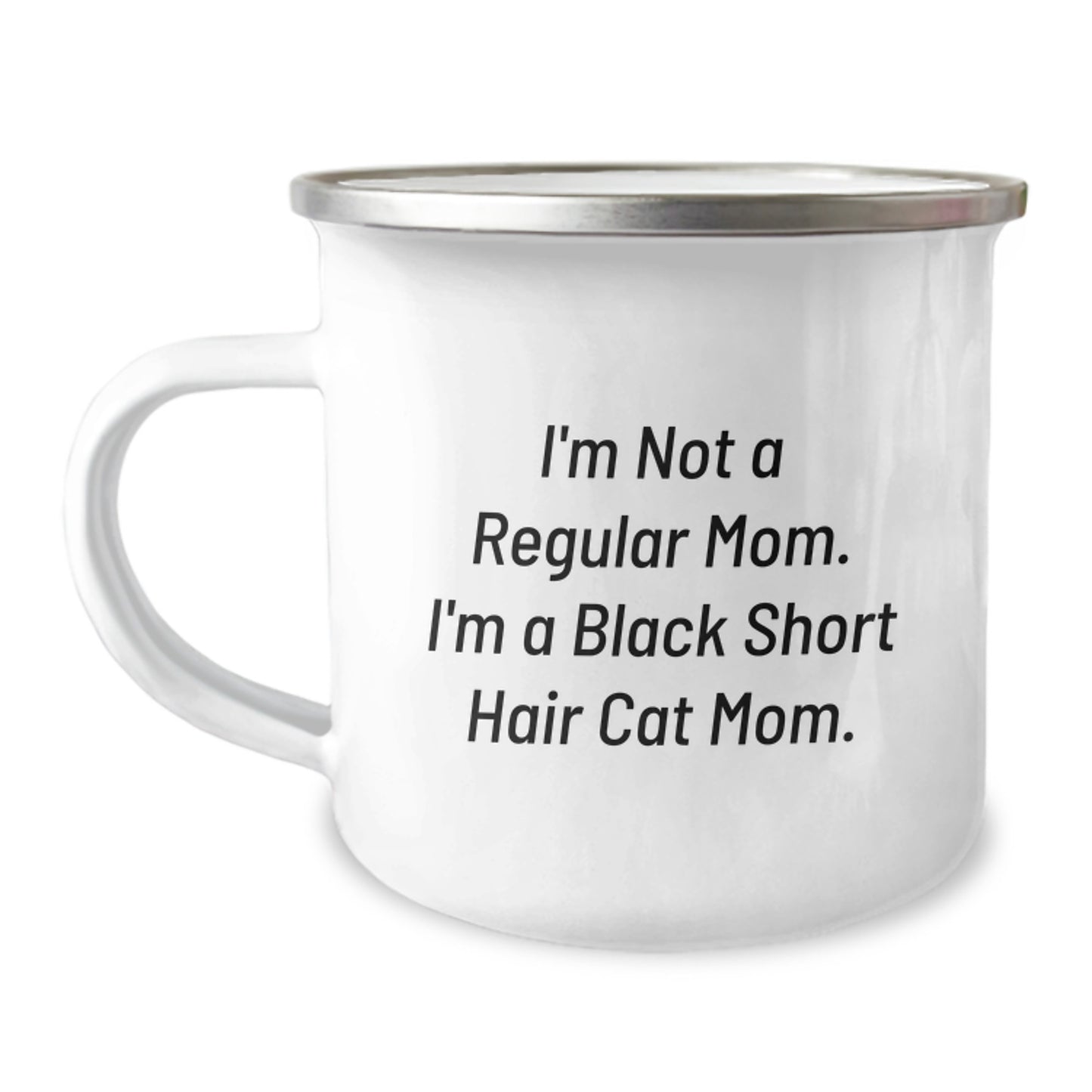 Funny Black Short Hair Cat Mom Gifts from Family to Friends - 12 oz Stainless Steel Camping Mug for Graduation - Image 1