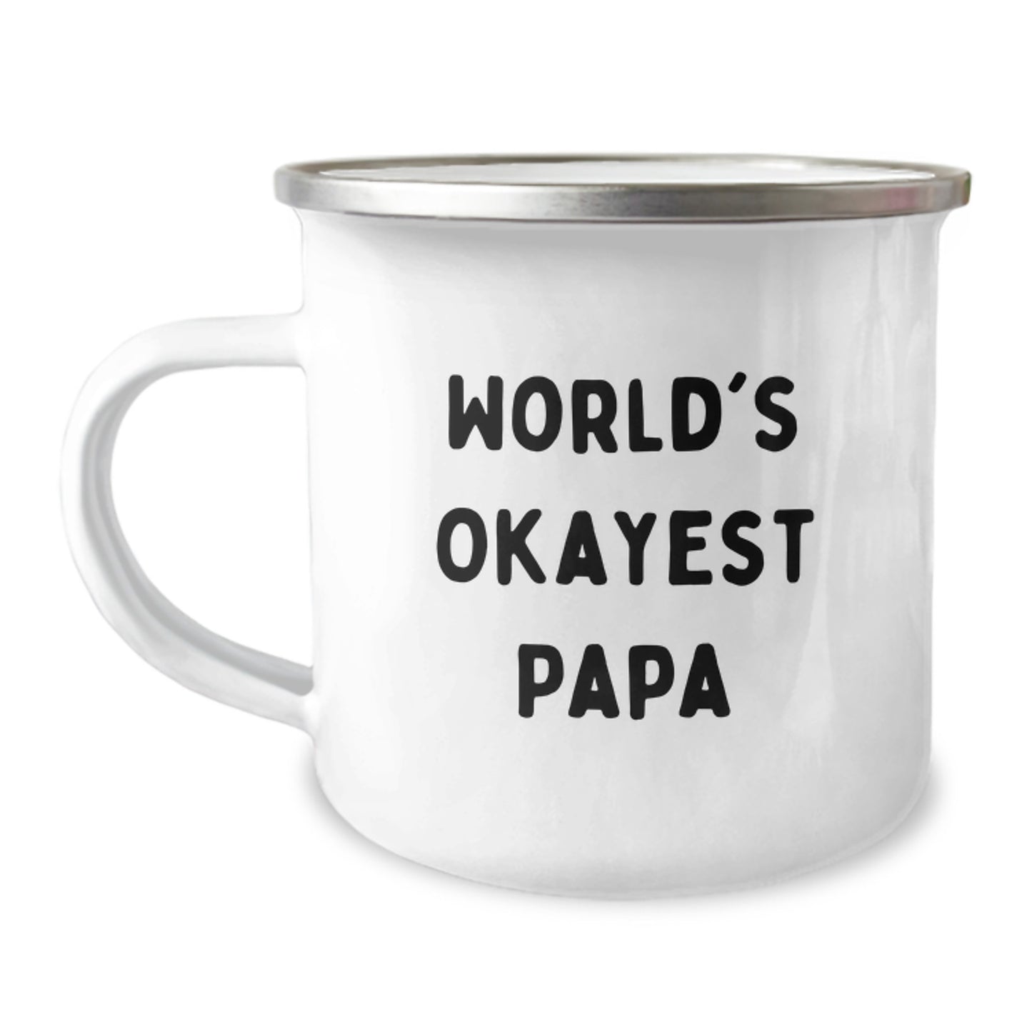 Funny Papa Gifts from Men, World's Okayest Papa, Camping Mug for Graduation, Stainless Steel with Enamel Finish, Unique Graduation Gifts - Image 1