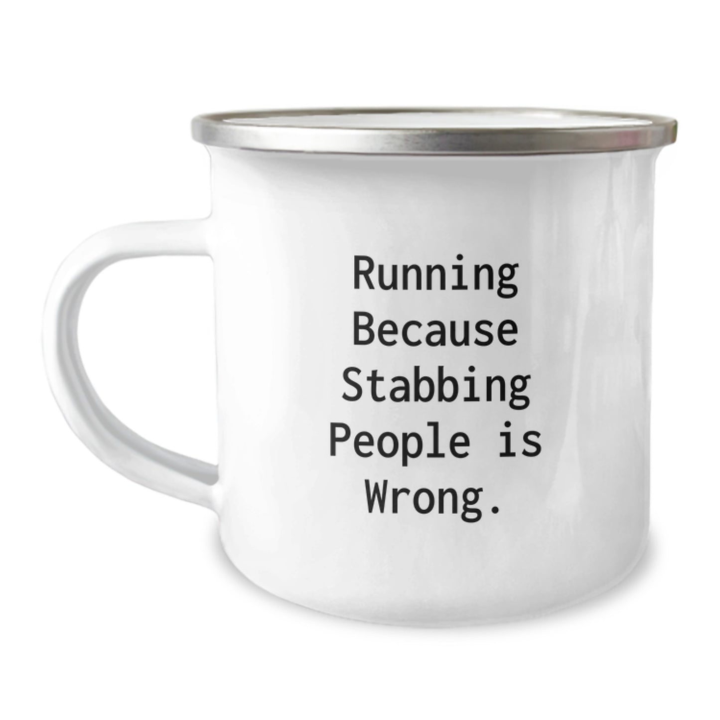 Funny Running Gifts for Men, Women, and Friends - Running Because Stabbing People Is Wrong. Graduation Unique Gifts from Family, Camping Mug for Runners - Image 1