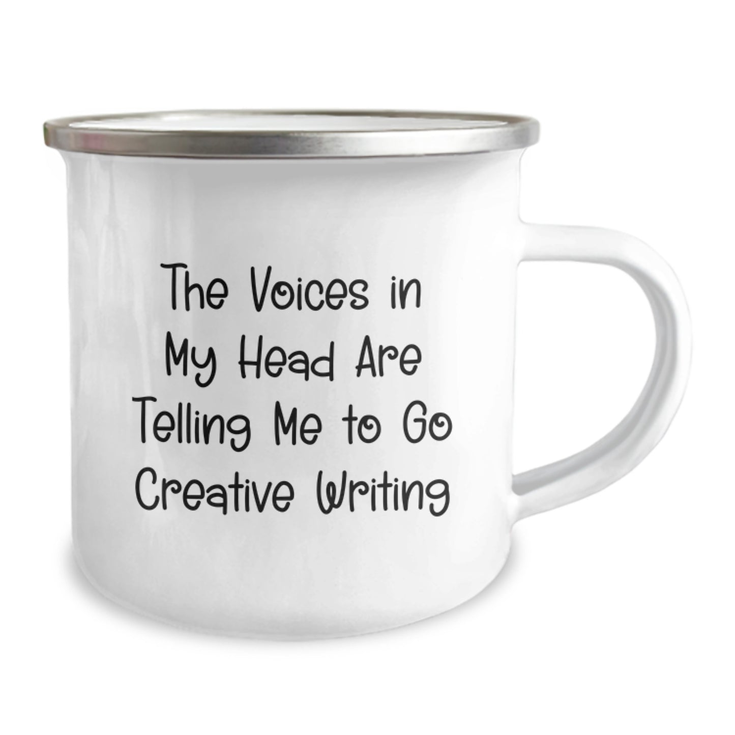 Creative Writing Inspirational Gifts from Friends to Family - Camping Mug with Quote 'The Voices In My Head Are Telling Me To Go Creative Writing' - Graduation Unique Gifts - Image 2