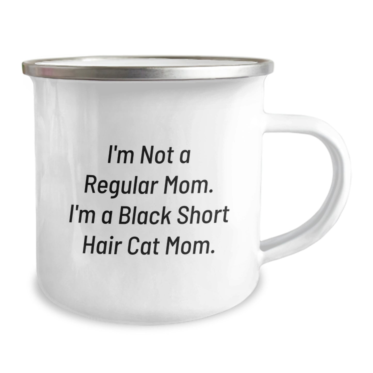 Funny Black Short Hair Cat Mom Gifts from Family to Friends - 12 oz Stainless Steel Camping Mug for Graduation - Image 2