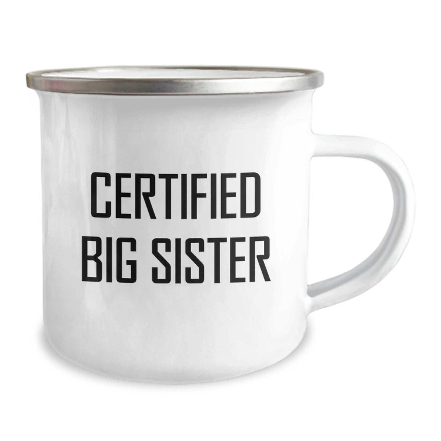 Funny Big Sister Camping Mug Gifts from Family for Birthday Adventure, 'Certified Big Sister' Quote, 12 oz Stainless Steel with Enamel Finish - Image 2