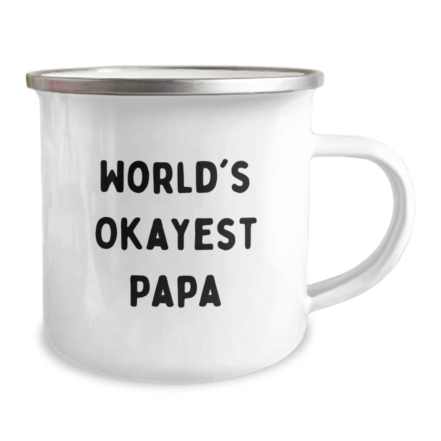 Funny Papa Gifts from Men, World's Okayest Papa, Camping Mug for Graduation, Stainless Steel with Enamel Finish, Unique Graduation Gifts - Image 2