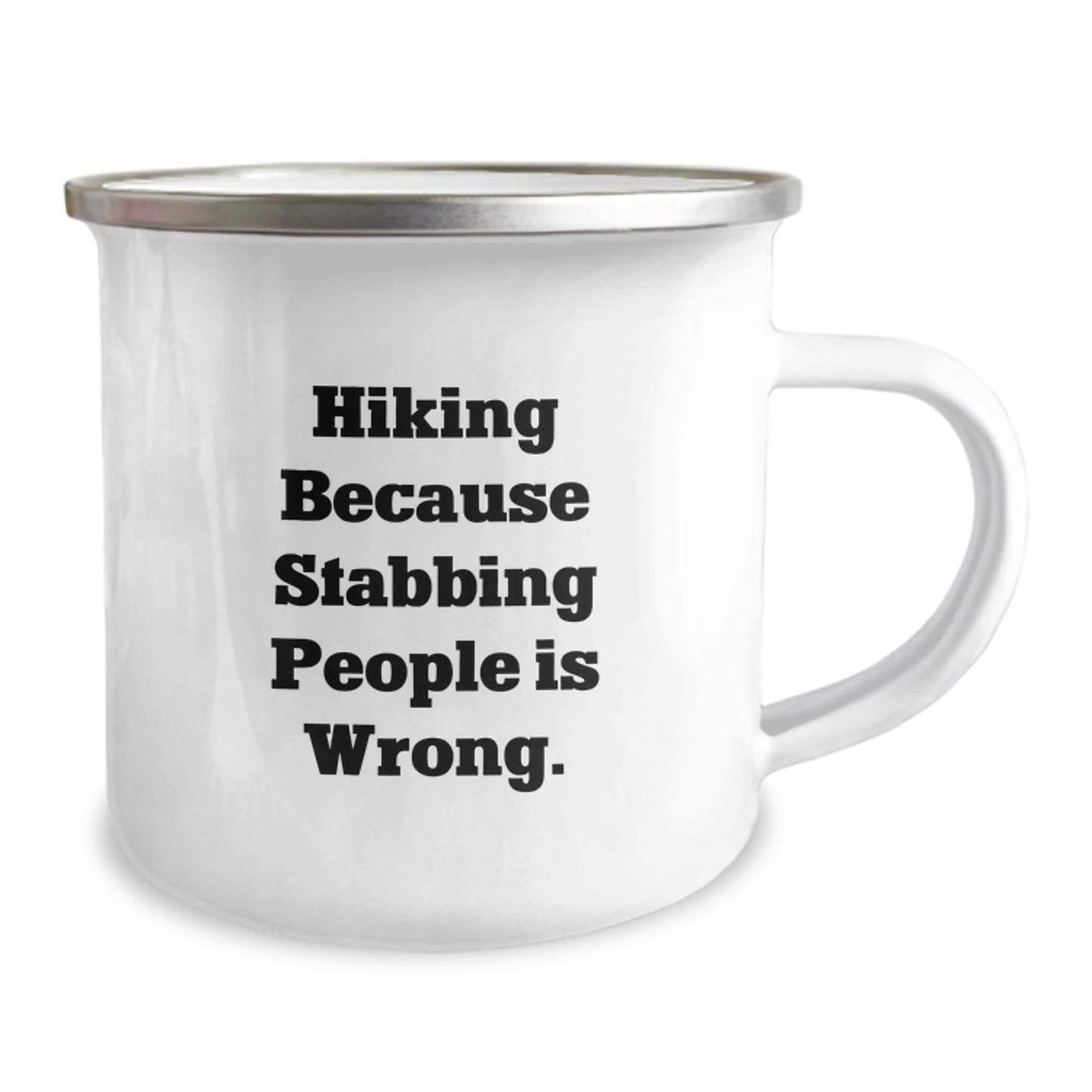 Hiking Gifts for Outdoor Enthusiasts, Funny Camping Mug 'Hiking Because Stabbing People Is Wrong.' from Friends to Hiking Lovers, Perfect Graduation Unique Gifts - Image 2