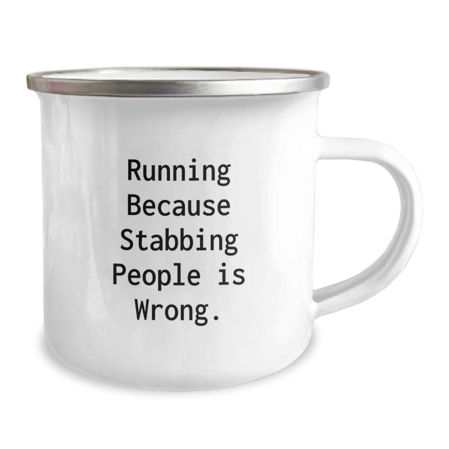 Funny Running Gifts for Men, Women, and Friends - Running Because Stabbing People Is Wrong. Graduation Unique Gifts from Family, Camping Mug for Runners - Image 2