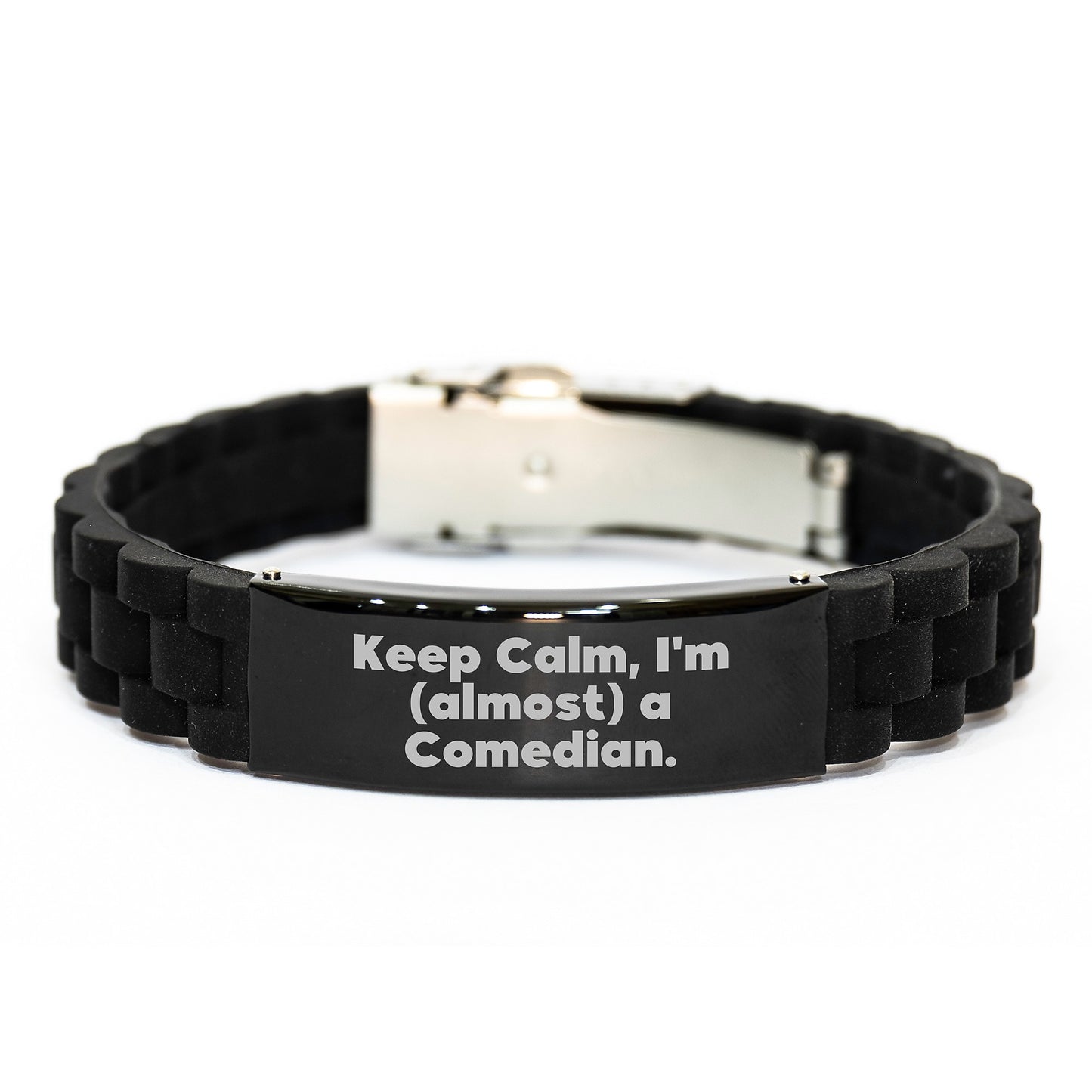 Funny Comedian Gifts from Friends for Him - Keep Calm, I'm (almost) A Comedian. Glide lock Clasp Bracelet for Graduation Unique Gifts - Image 1