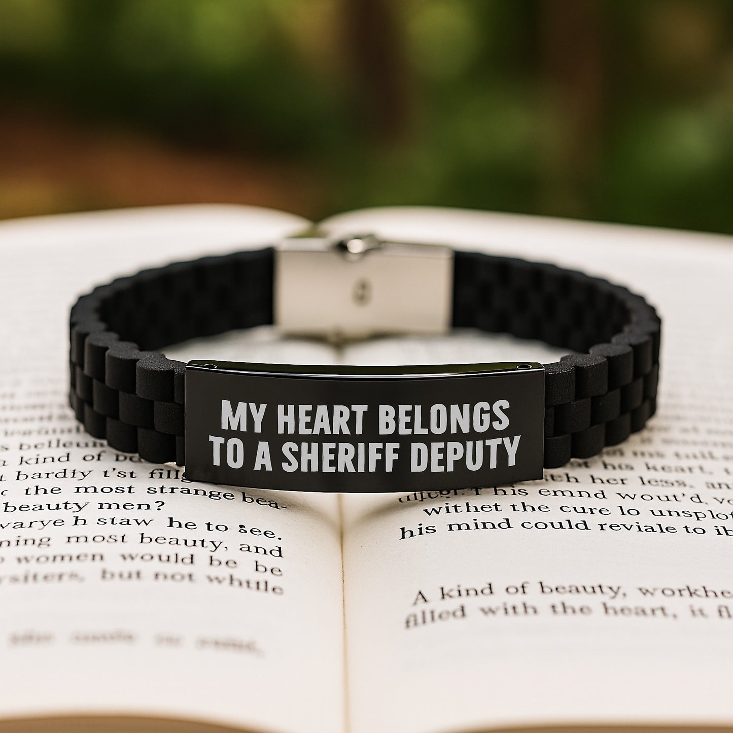 Funny Sheriff Deputy Gifts, 'My Heart Belongs To A Sheriff Deputy' Glide lock Clasp Bracelet for Sheriff Deputy Graduation Gifts from Friends, Coworkers, or Family - Image 2