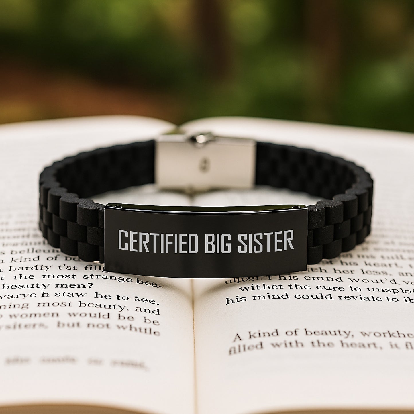 Funny Big Sister Gifts, Glide lock Clasp Bracelet for Birthday, 'Certified Big Sister' Quote, Adjustable, Black, Silver, Stainless Steel, Silicone, Gifts from Family, Gifts for Big Sister - Image 2