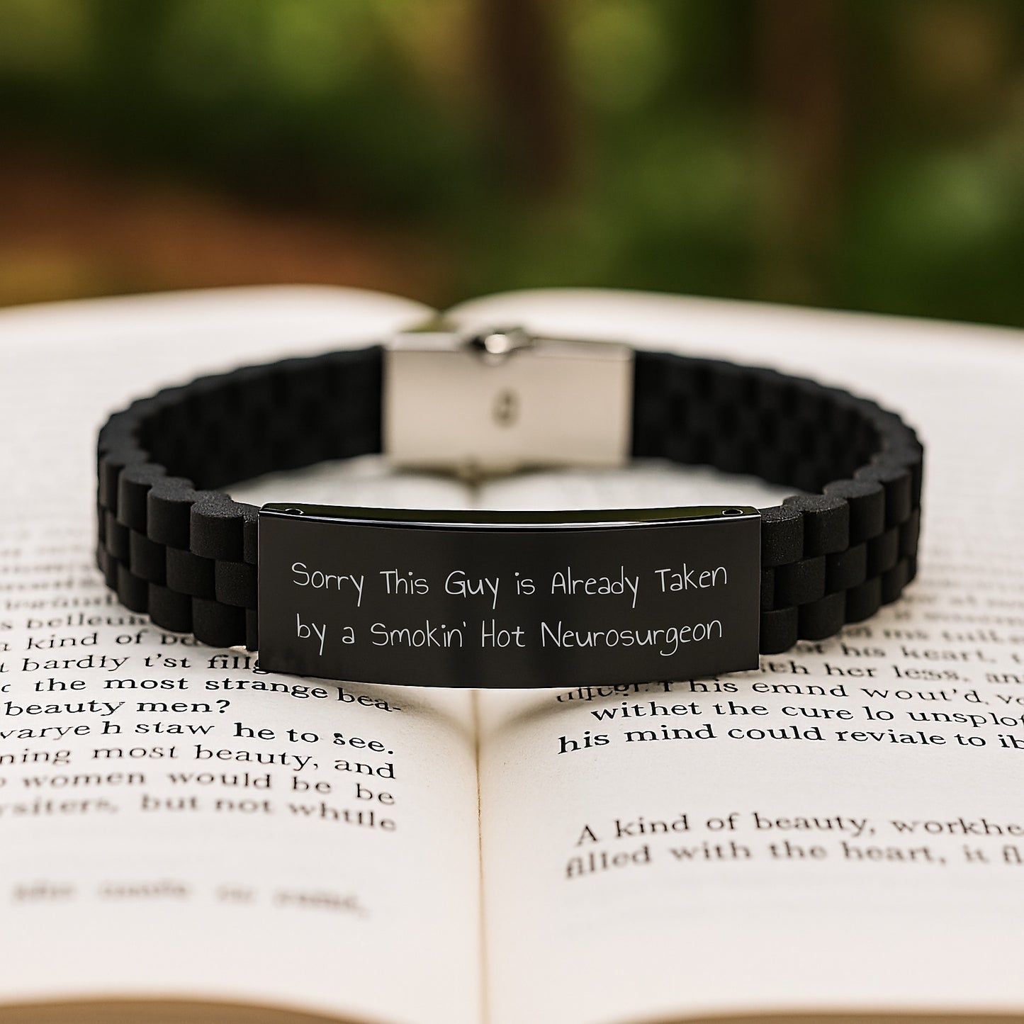 Funny Neurosurgeon Gifts from Men for Birthday - Sorry This Guy Is Already Taken By A Smokin' Hot Neurosurgeon Glide lock Clasp Bracelet - Image 2