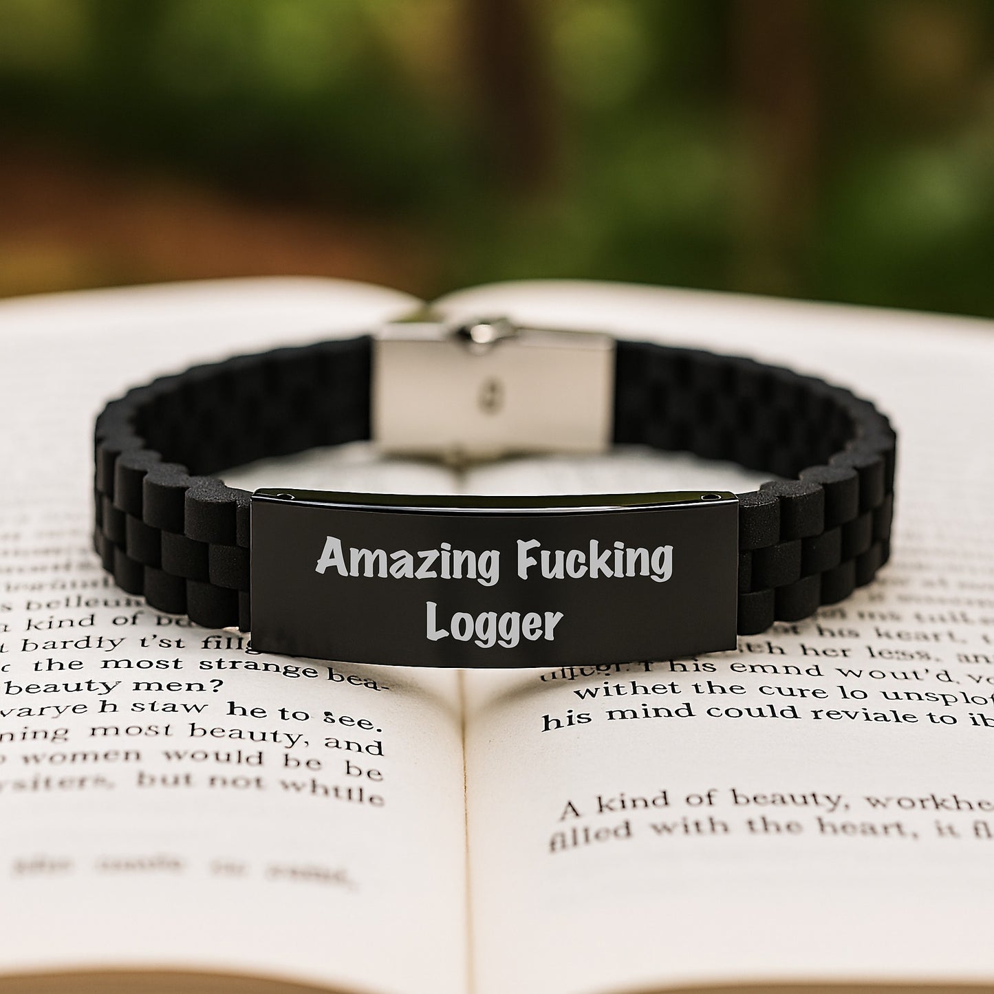 Funny Logger Gifts for Men from Friends - Glide lock Clasp Black Stainless Steel Silicone Adjustable Graduation Unique Gifts - Image 2