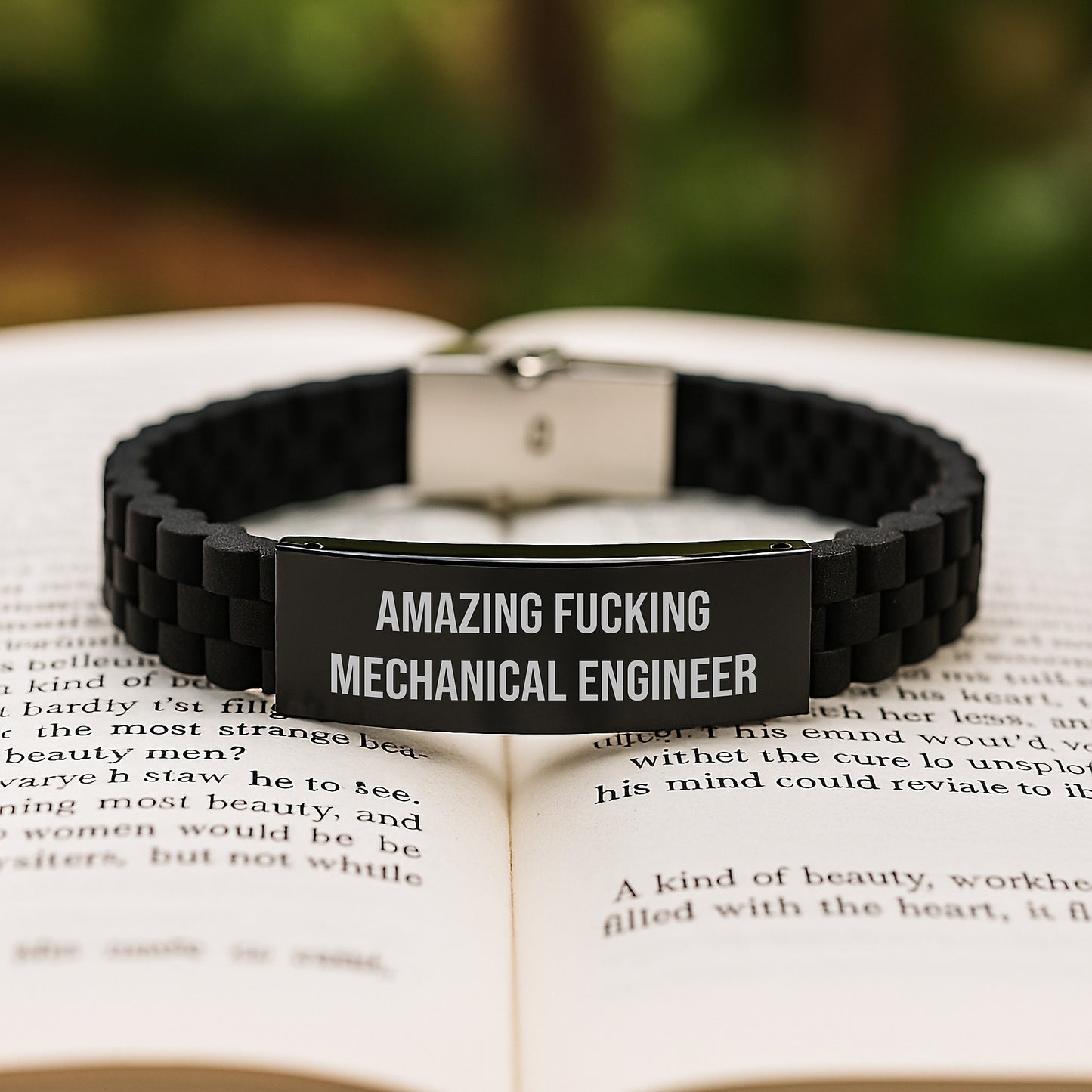 Funny Mechanical Engineer Gifts for Him from Friends - Glide lock Clasp Black Stainless Steel Silicone Adjustable Graduation Unique Presents - Image 2